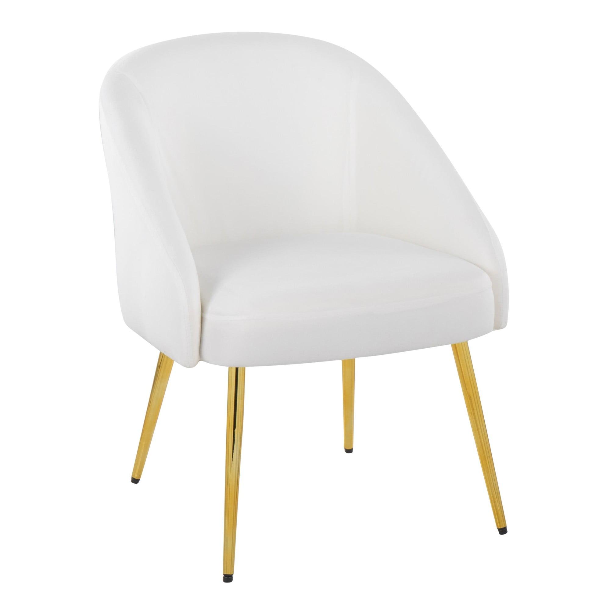 White Velvet and Gold Metal Accent Chair