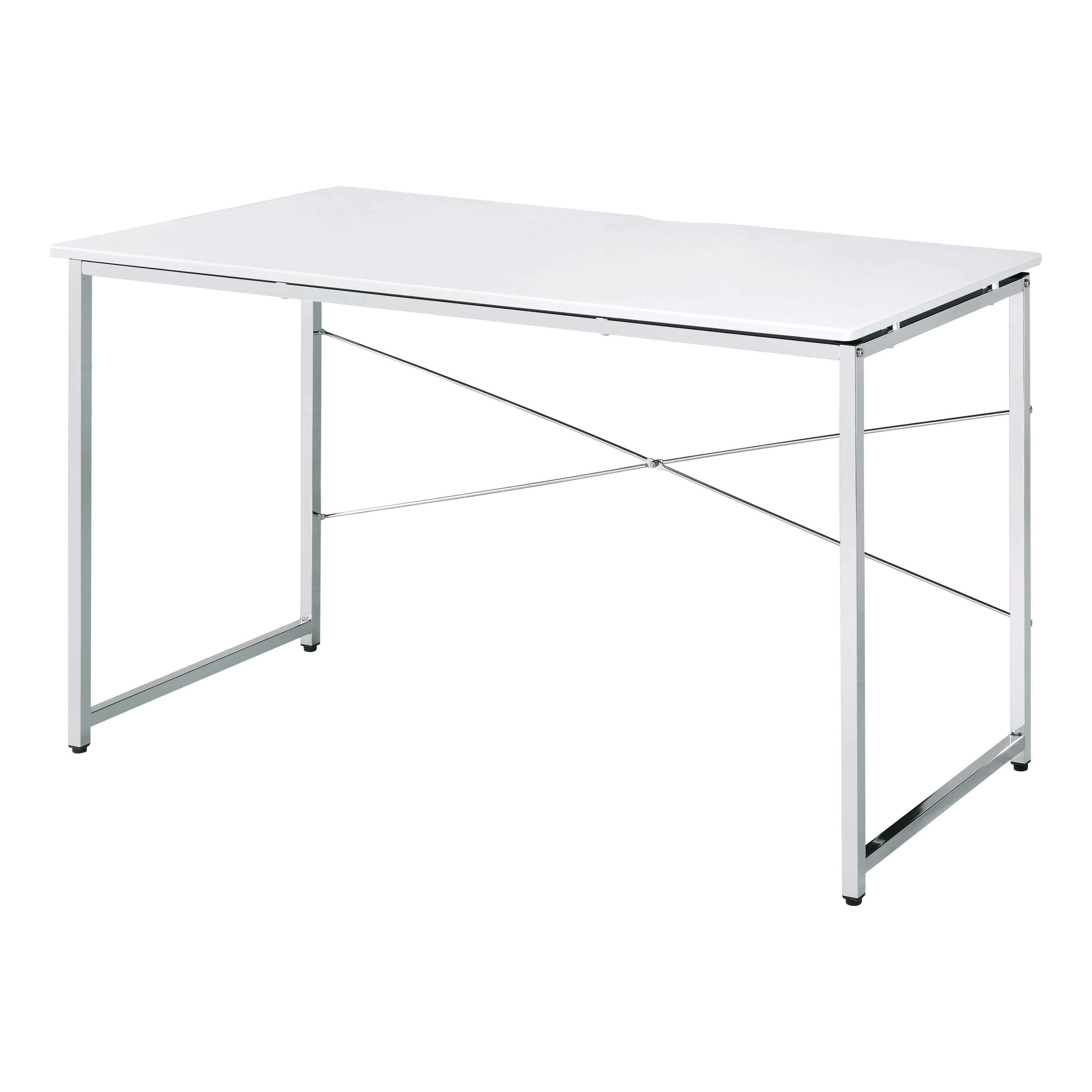 Tennos Rectangular Metal Frame Writing Desk in White and Chrome