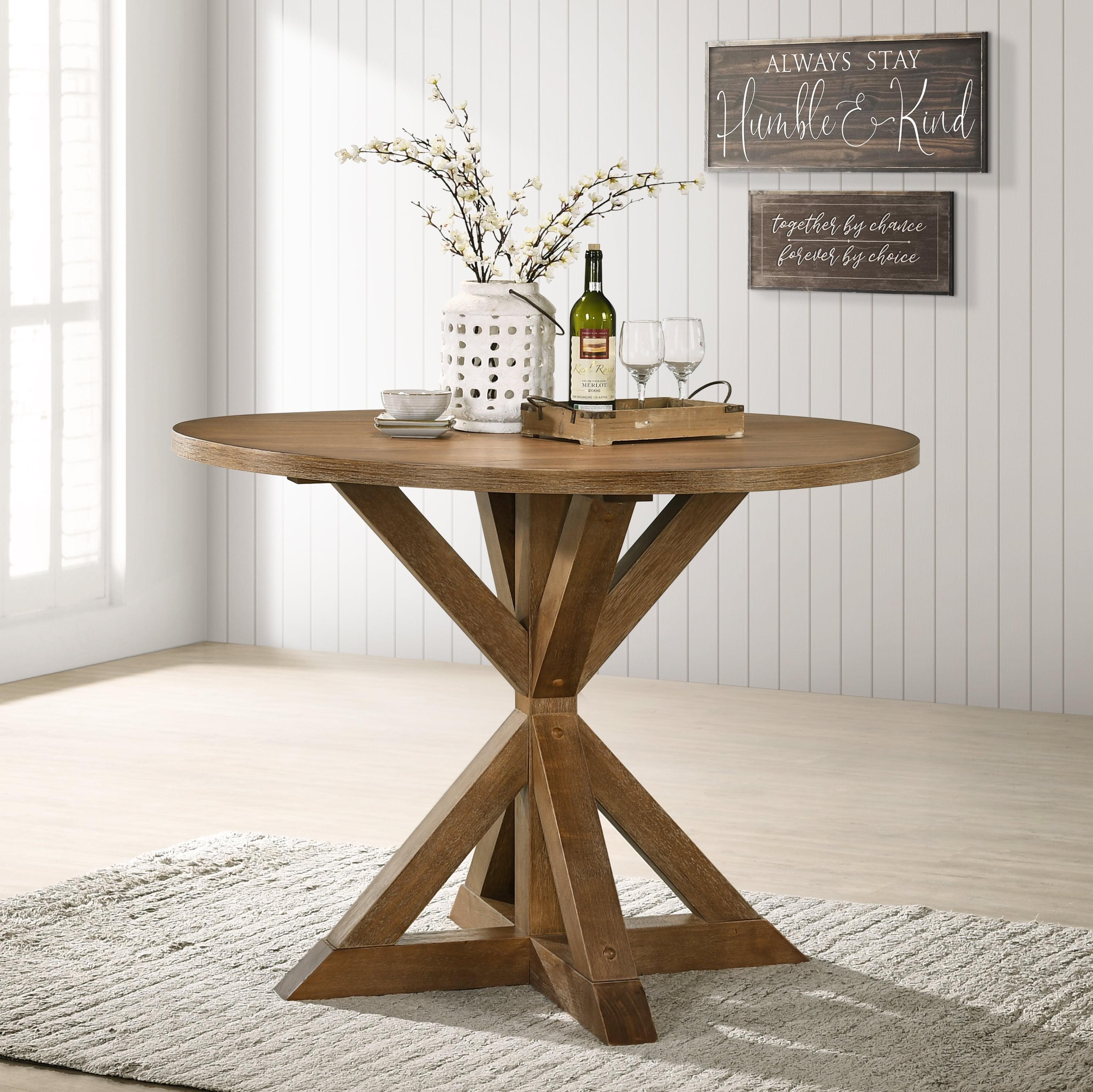 Rustic Round Wood Cross-Buck Counter Height Dining Table