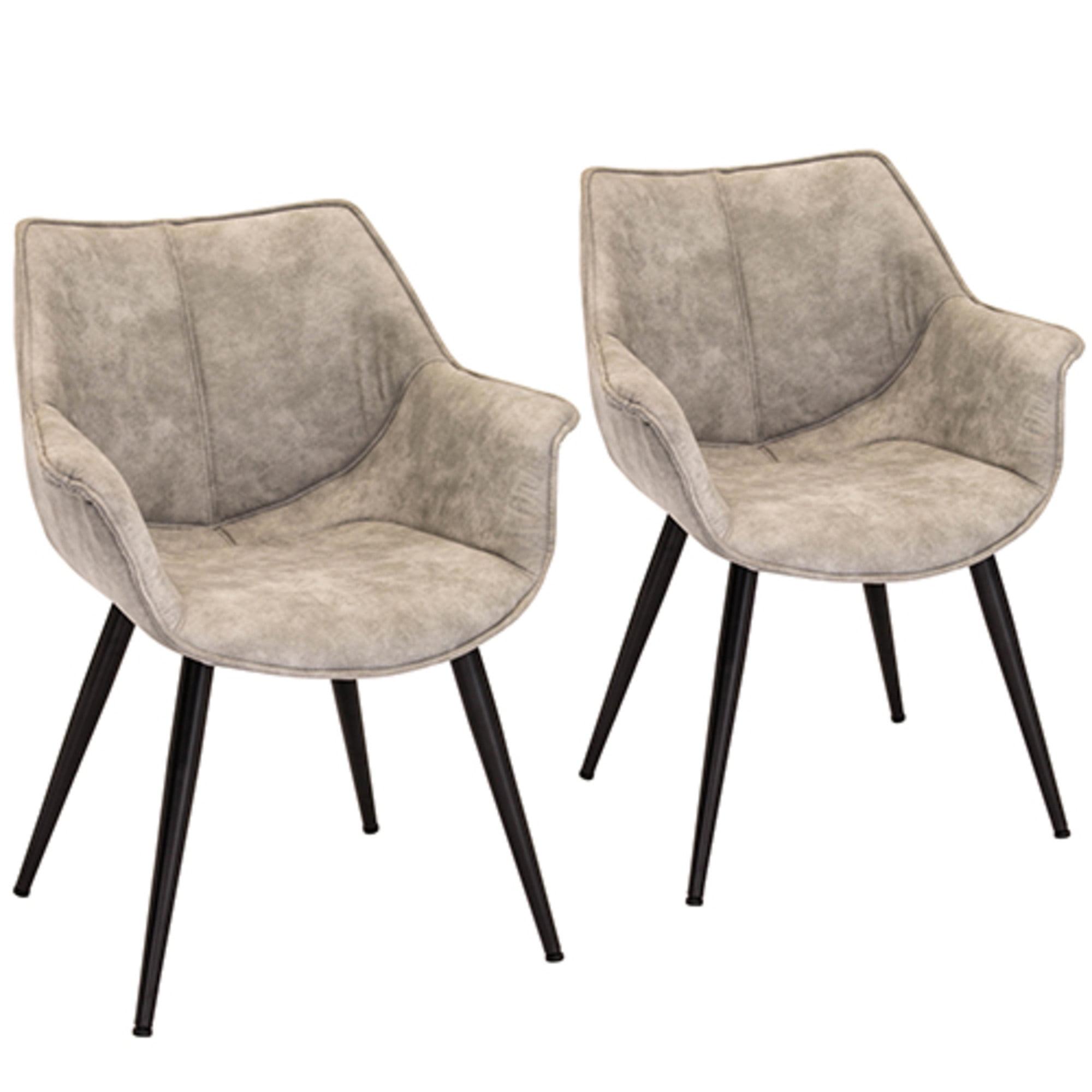 Light Grey Polyester Wingback Accent Chairs with Black Metal Legs, Set of 2