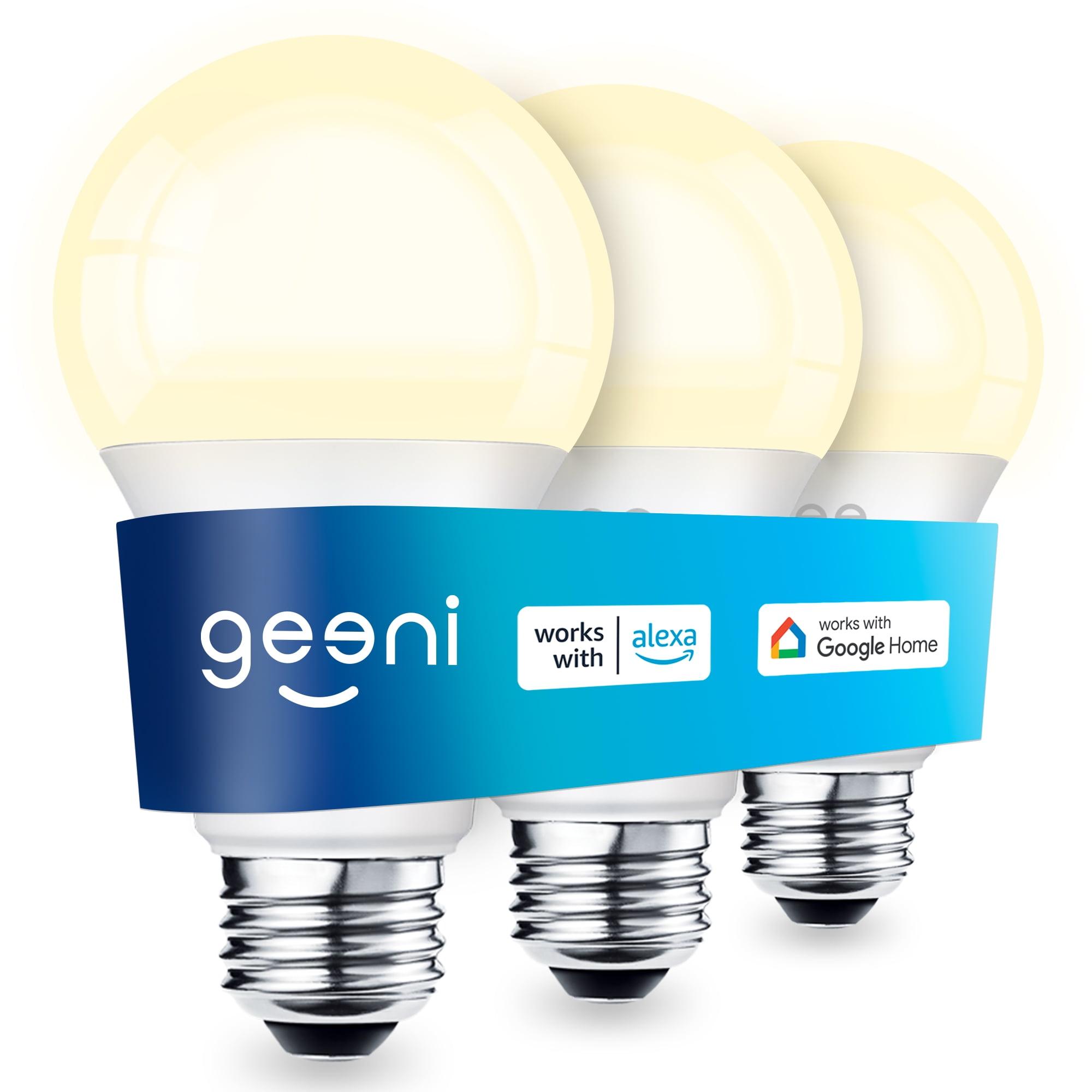 Geeni Smart LED Light Bulb 3-Pack  A19 WiFi Dimmable Soft White 800 Lumens, Works with Alexa & Google Assistant, Voice Control, Energy Efficient Smart Bulbs