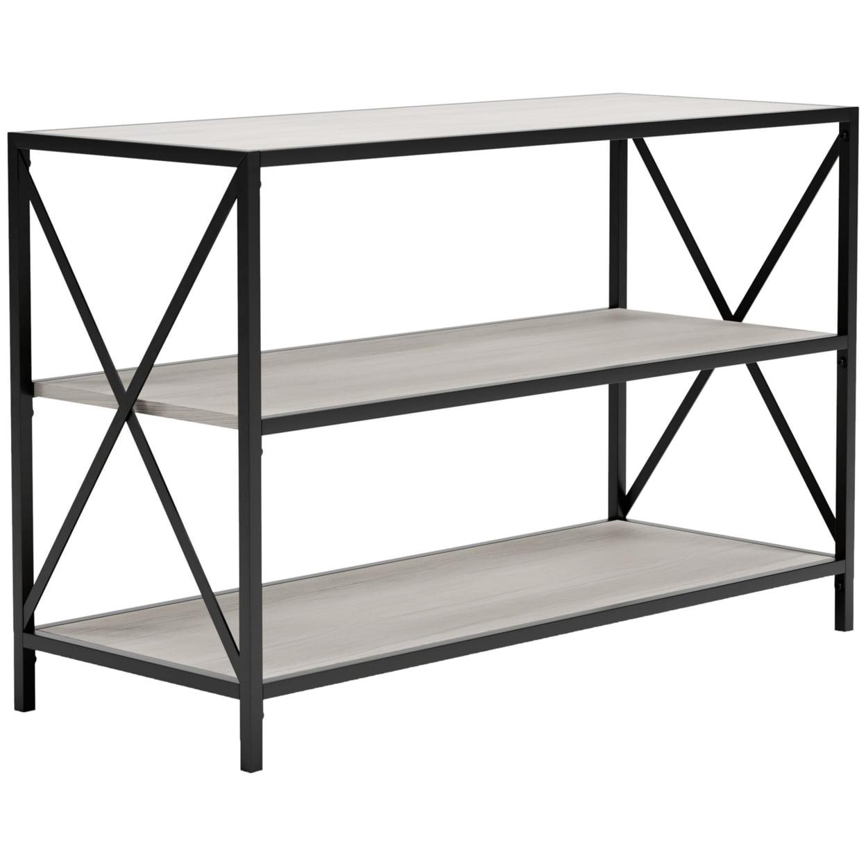 Gem 40 Inch Metal Console Sideboard Table 3 Shelves X Side Accents Black Whitewash - Saltoro Sherpi