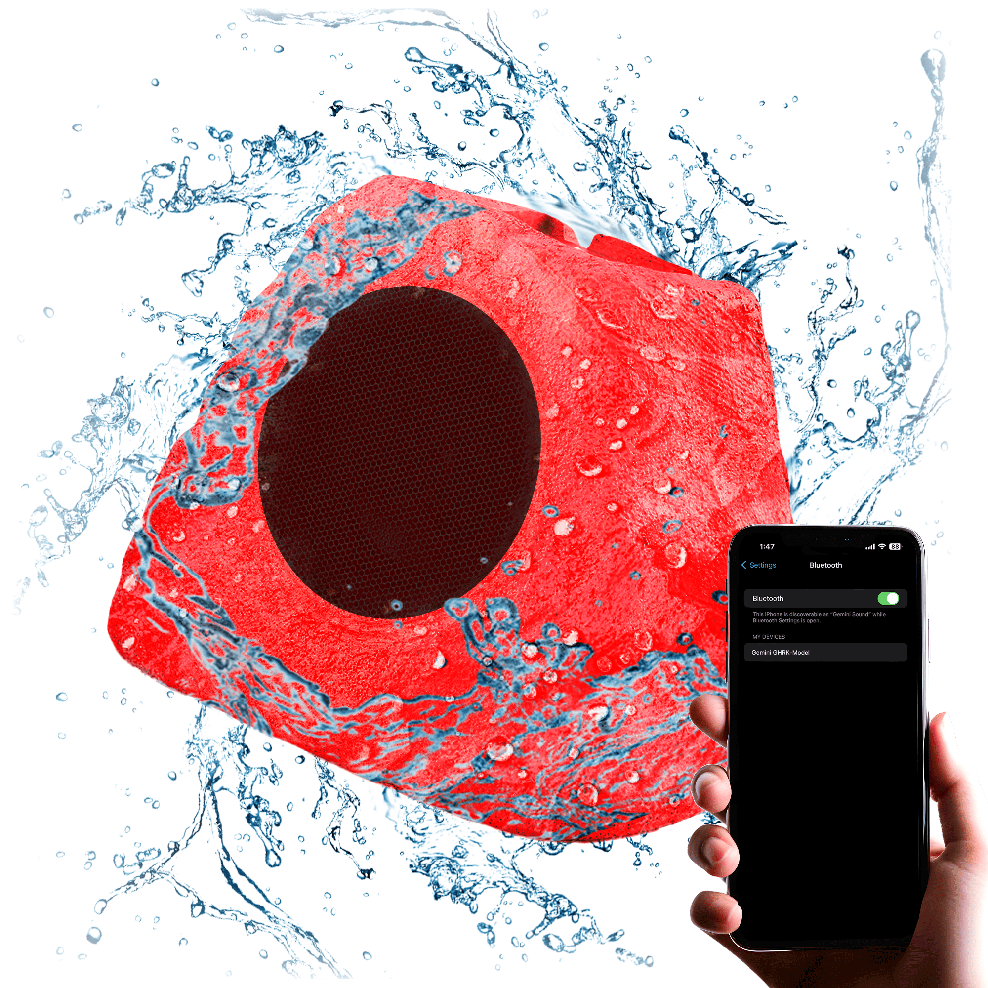 Gemini® GHRK-500LTMS Solar Bluetooth® TWS 30-Watt-Peak Outdoor Rock Speaker with LED Lighting (1 Pack) in Gray