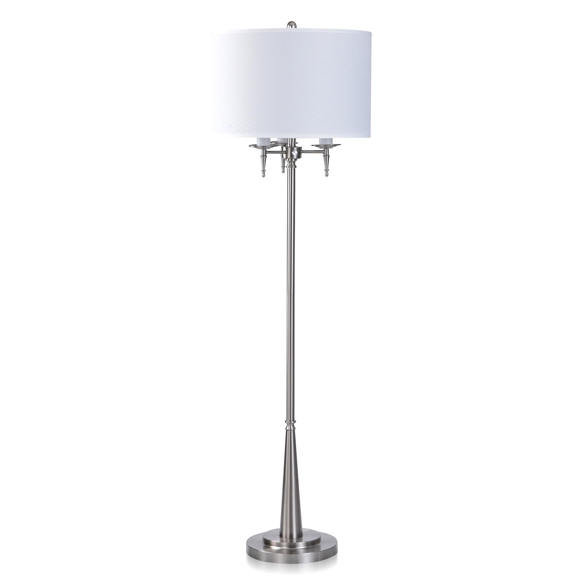 Gemma Brushed Steel 20" Metal Floor Lamp with Off-White Shade