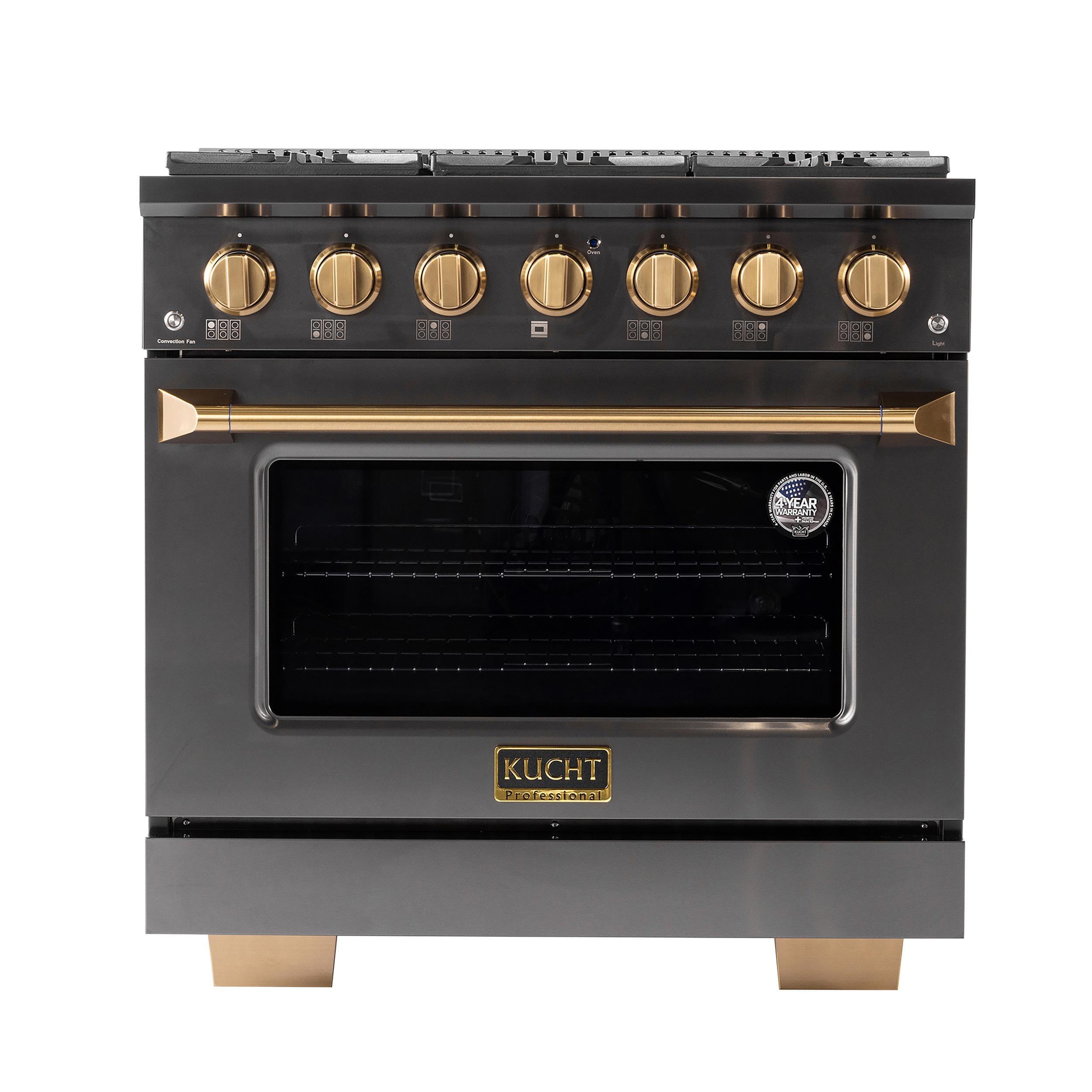 Gemstone 36" Titanium Stainless Steel Propane Gas Range with Gold Accents