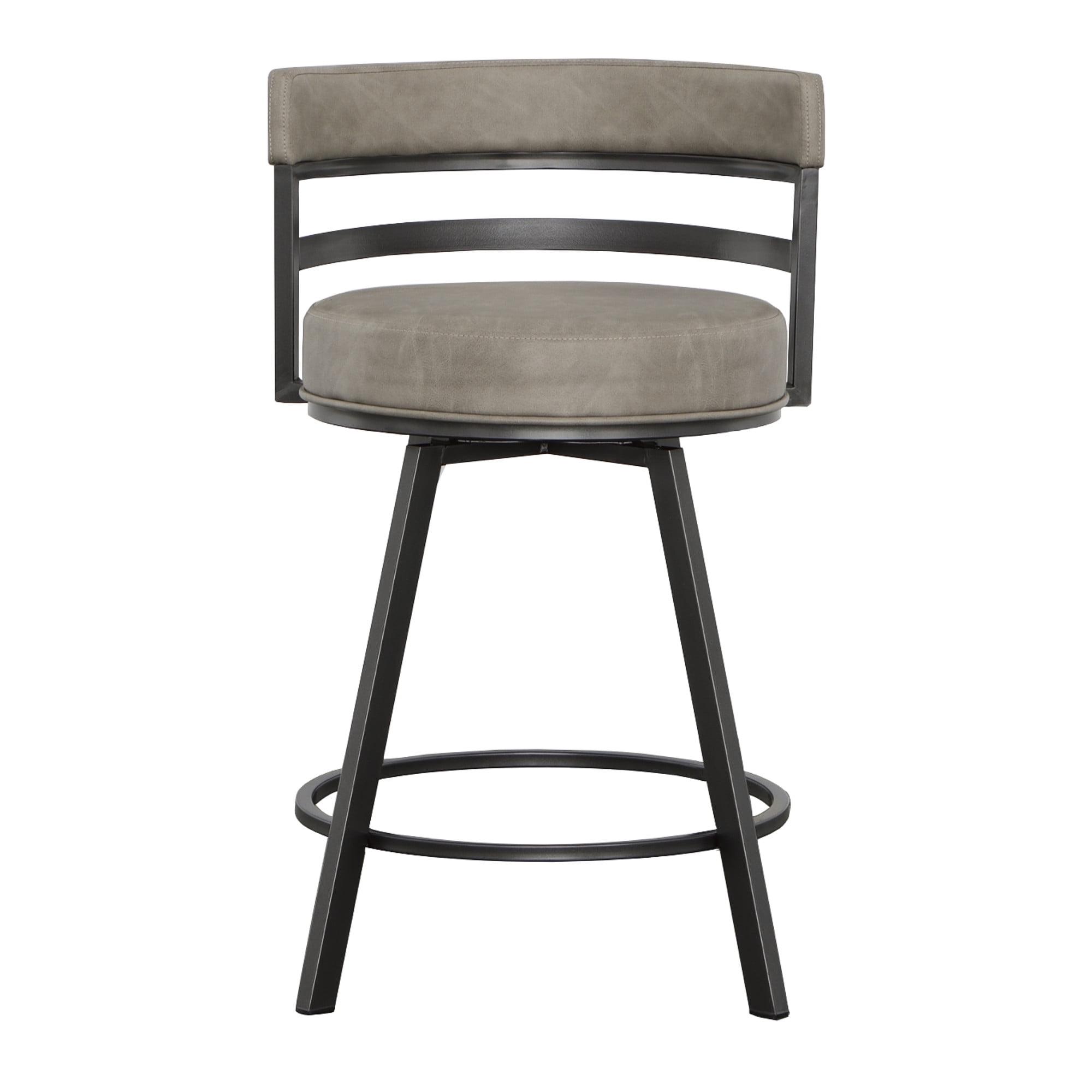 Transitional Beige Faux Leather Swivel Counter Stool