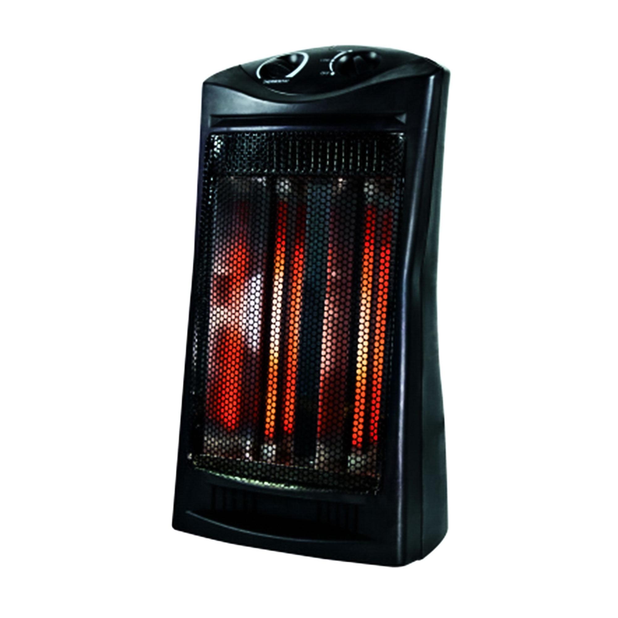 Geneva Industrial 1500W Quartz Infrared Electric Tower Heater with Adjustable Thermostat, Dual Quartz Tubes, Tip-Over Switch for Indoor Use, Black