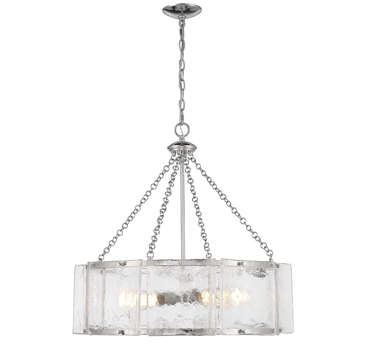 Genry Polished Nickel 5-Light Drum Pendant with Glass Shade