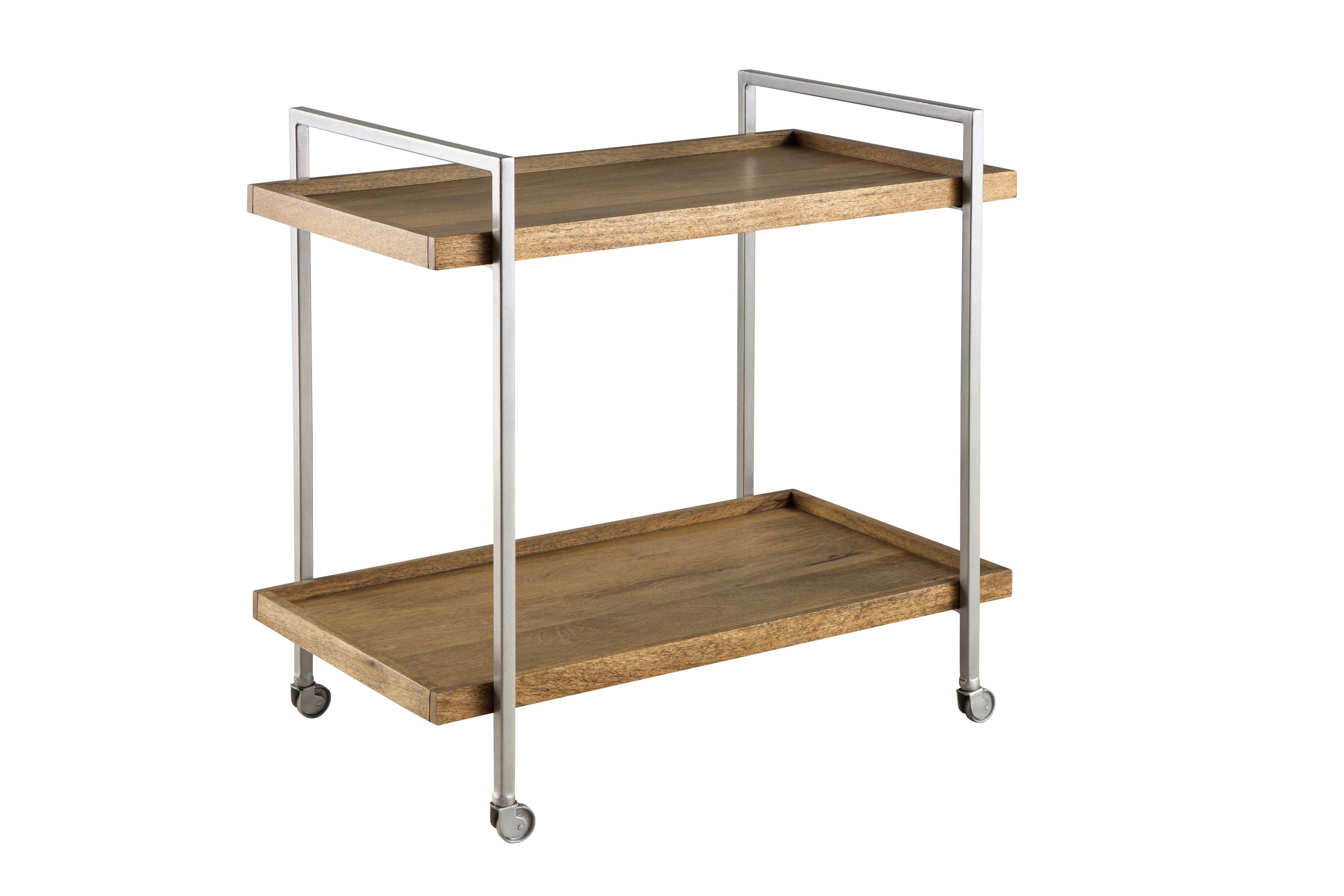 Warm Mango and Metal 2-Shelf Rolling Bar Cart