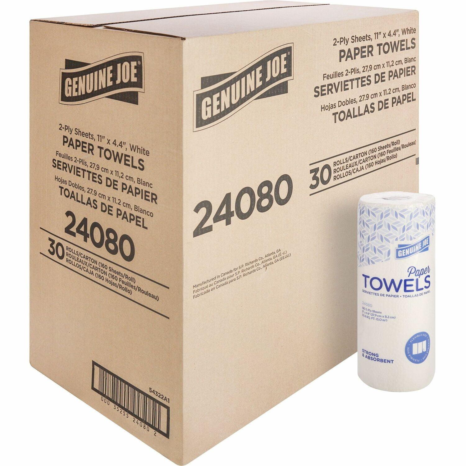 Genuine Joe 2-Ply Recycled Household Paper Towels, 30 Rolls