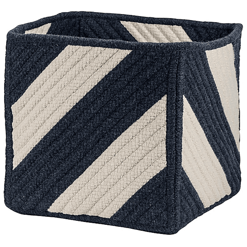 Navy and White Braided Wool Blend Square Basket