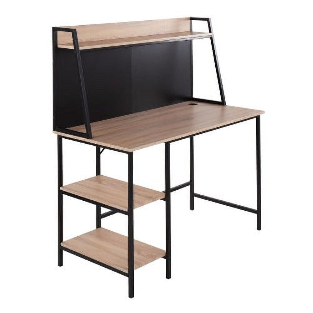 Geo Shelf Contemporary Office Desk In Black Steel And Natural Wood