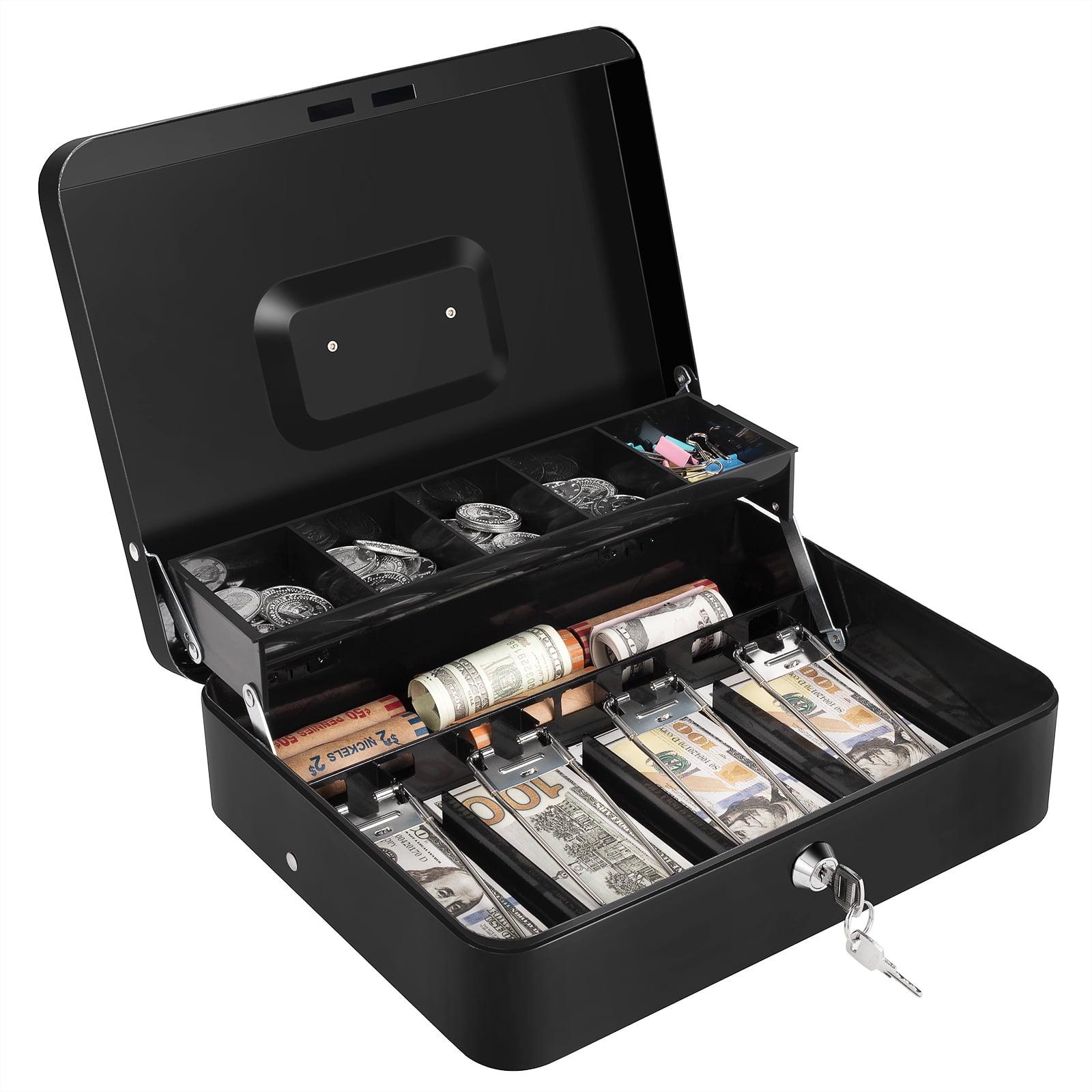 Geohiaul Cash Box with Money Tray and Lock Money Box for Cash Cash Box with Lock 11.80" x 9.40" x 3.54"