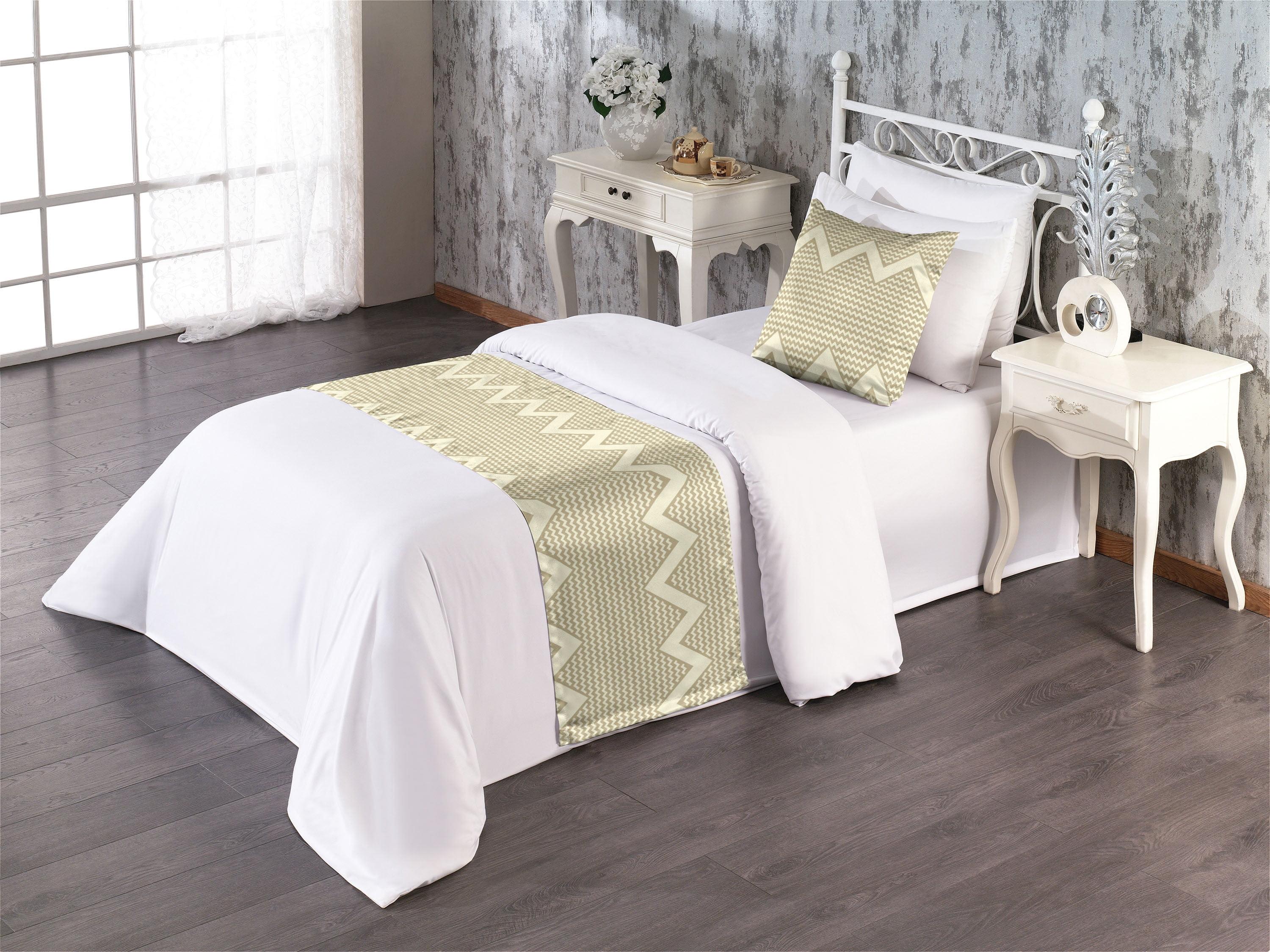 Ambesonne Ambesonne Geometric Bed Runner Set Chevron Zigzags Art Lines  Pale Khaki Cream
