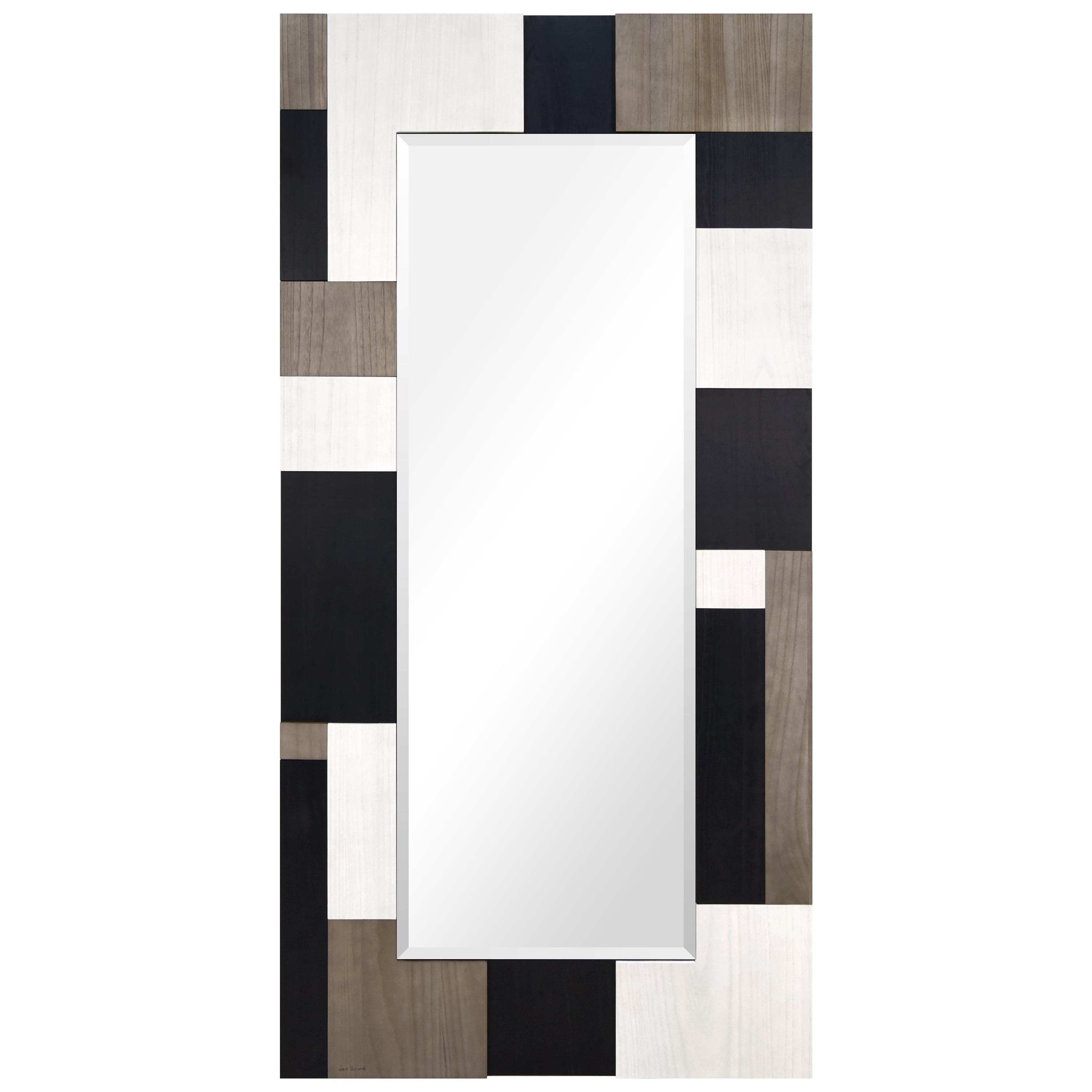 Empire Art Direct "Geometric Blocks" Hand Made Solid Paulownia Wood Beveled Leaner Mirror size 80" x 40"
