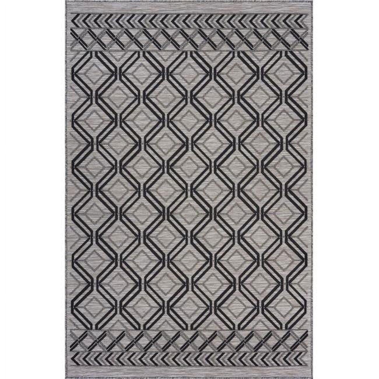 Black Geometric Synthetic 8' x 10' Indoor Outdoor Area Rug