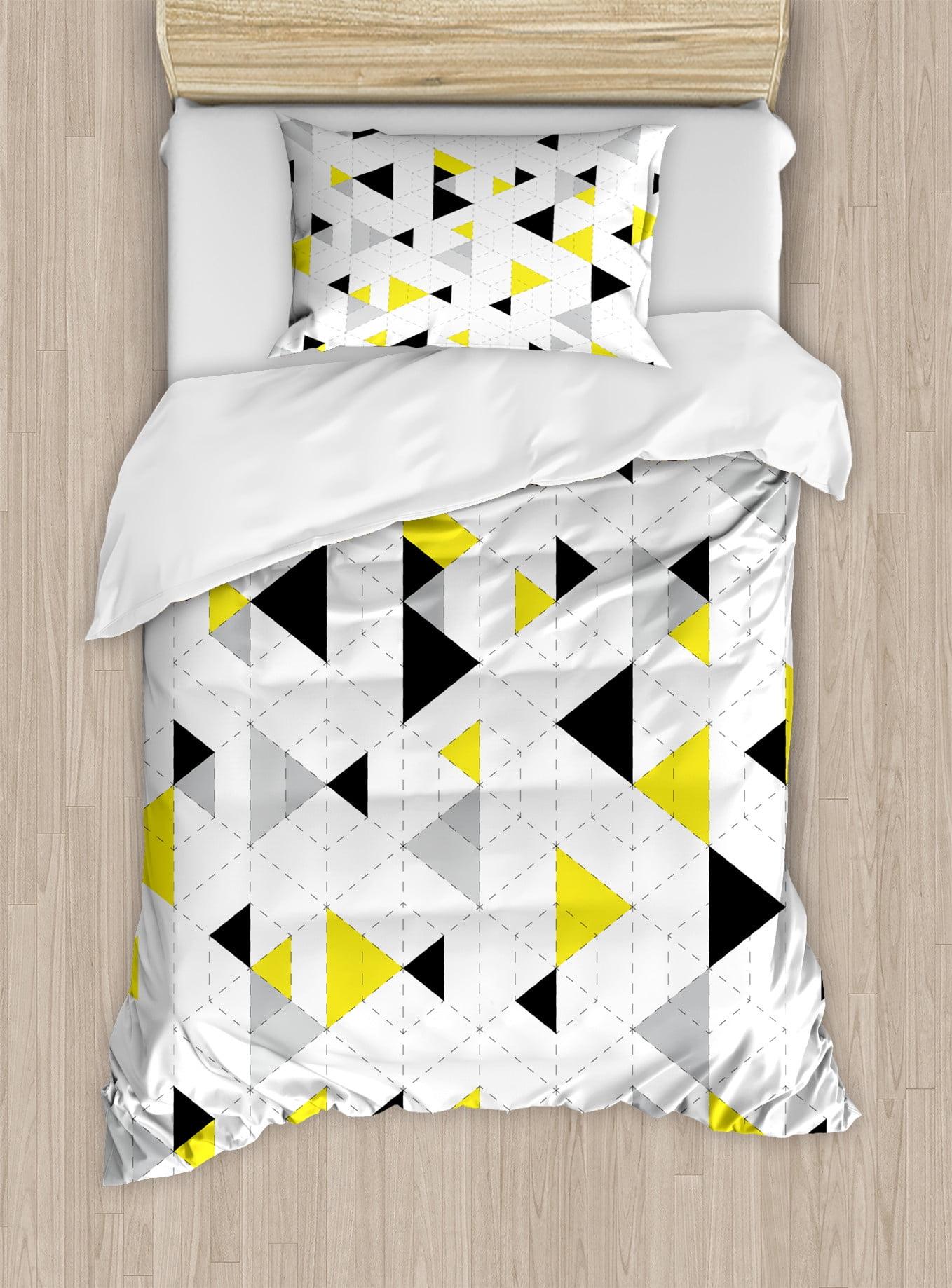 Twin Yellow and Black Geometric Duvet Cover Set