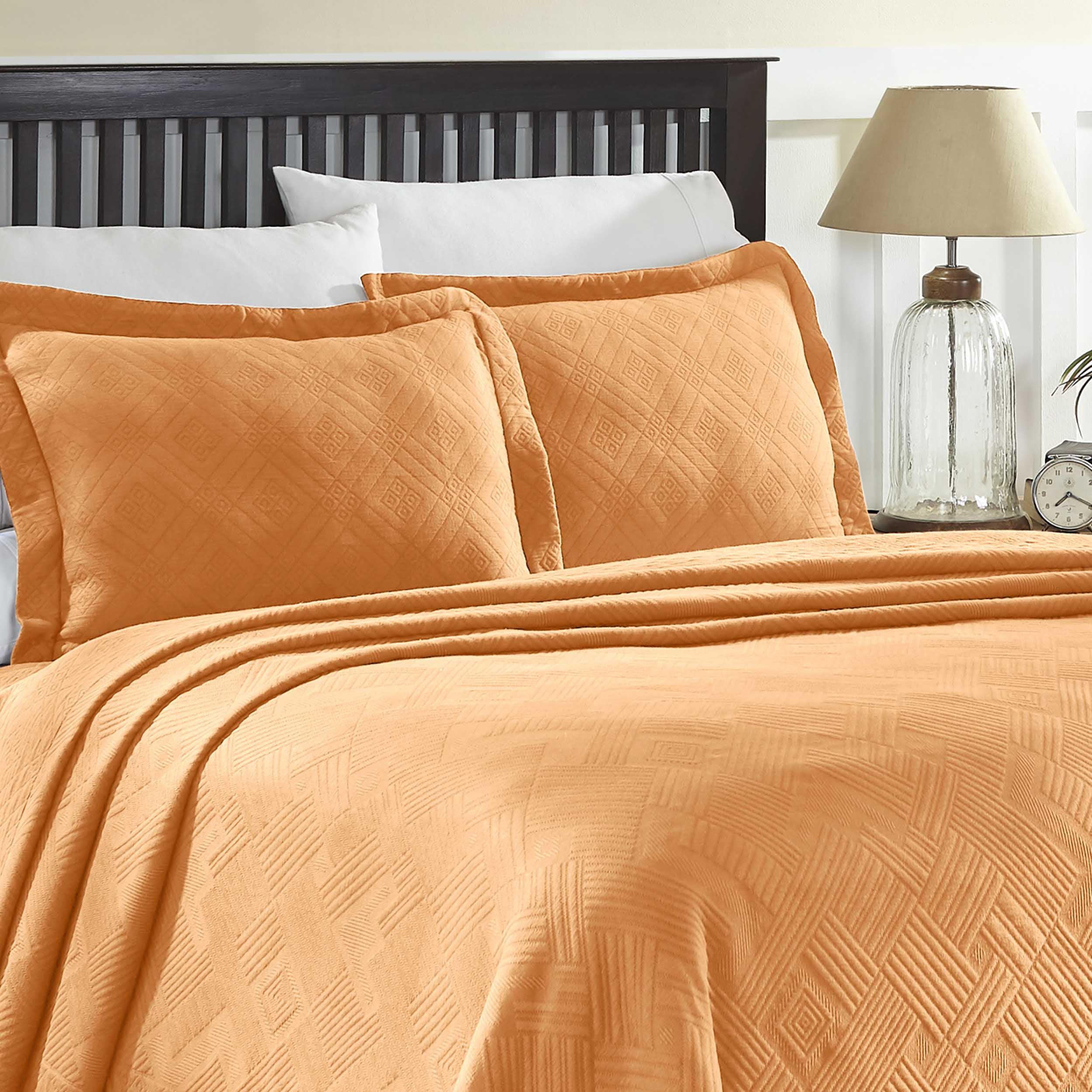 Geometric Fret Cotton Matelasse Decorative Bedspread and Pillow Sham Set, Twin, Salmon - Blue Nile Mills