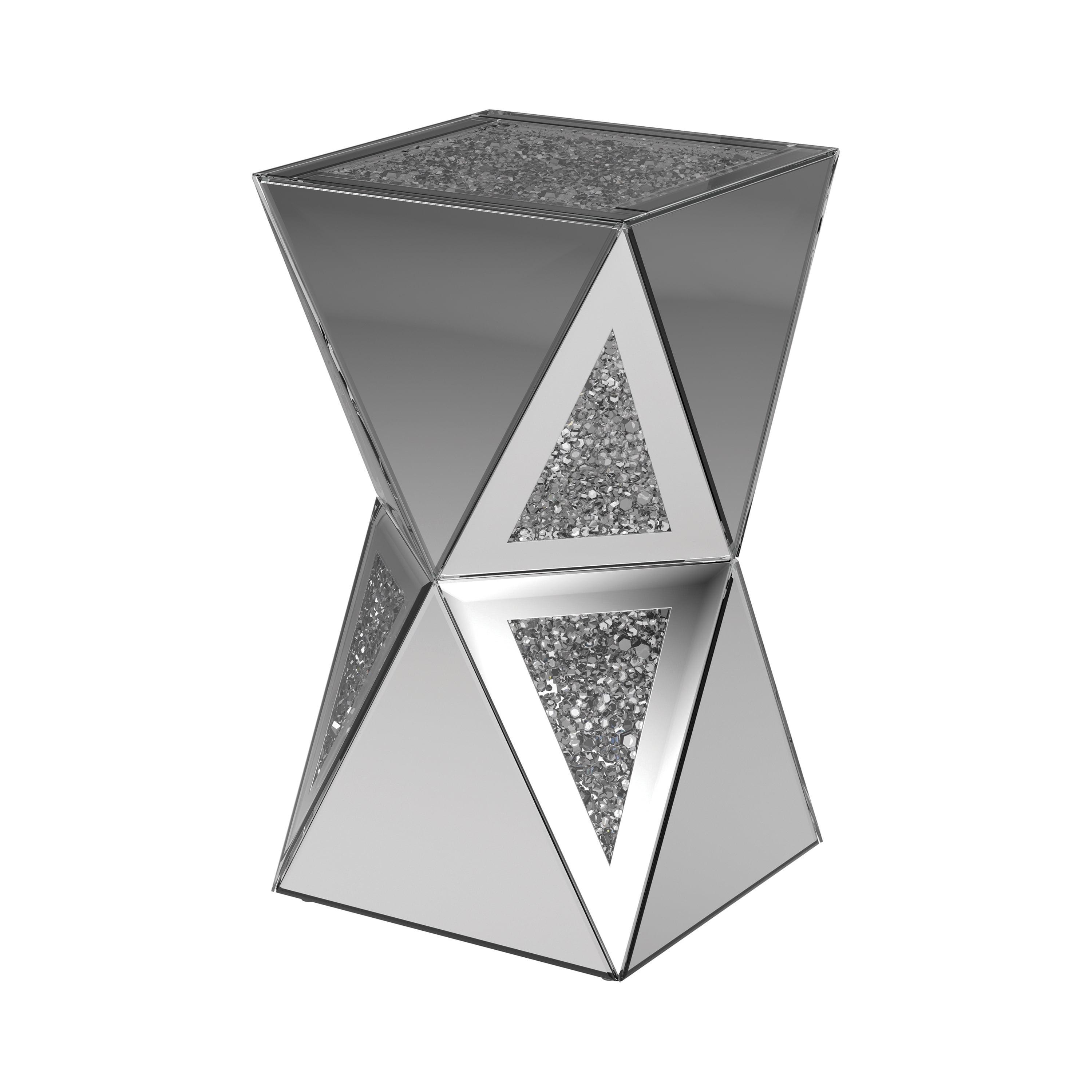 Geometric Silver Mirrored Square Pedestal End Table