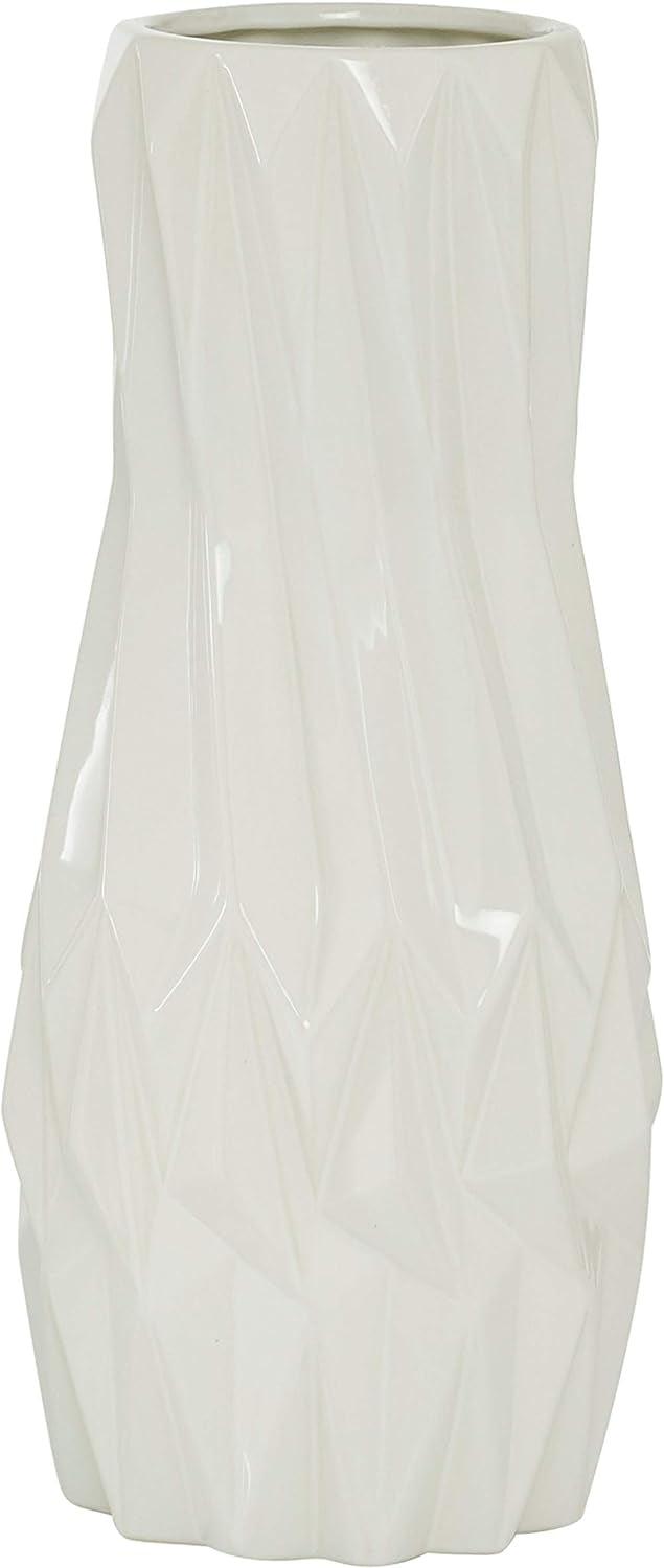 Sleek Elegance White Glossy Geometric Ceramic Vase 7" X 16.25"