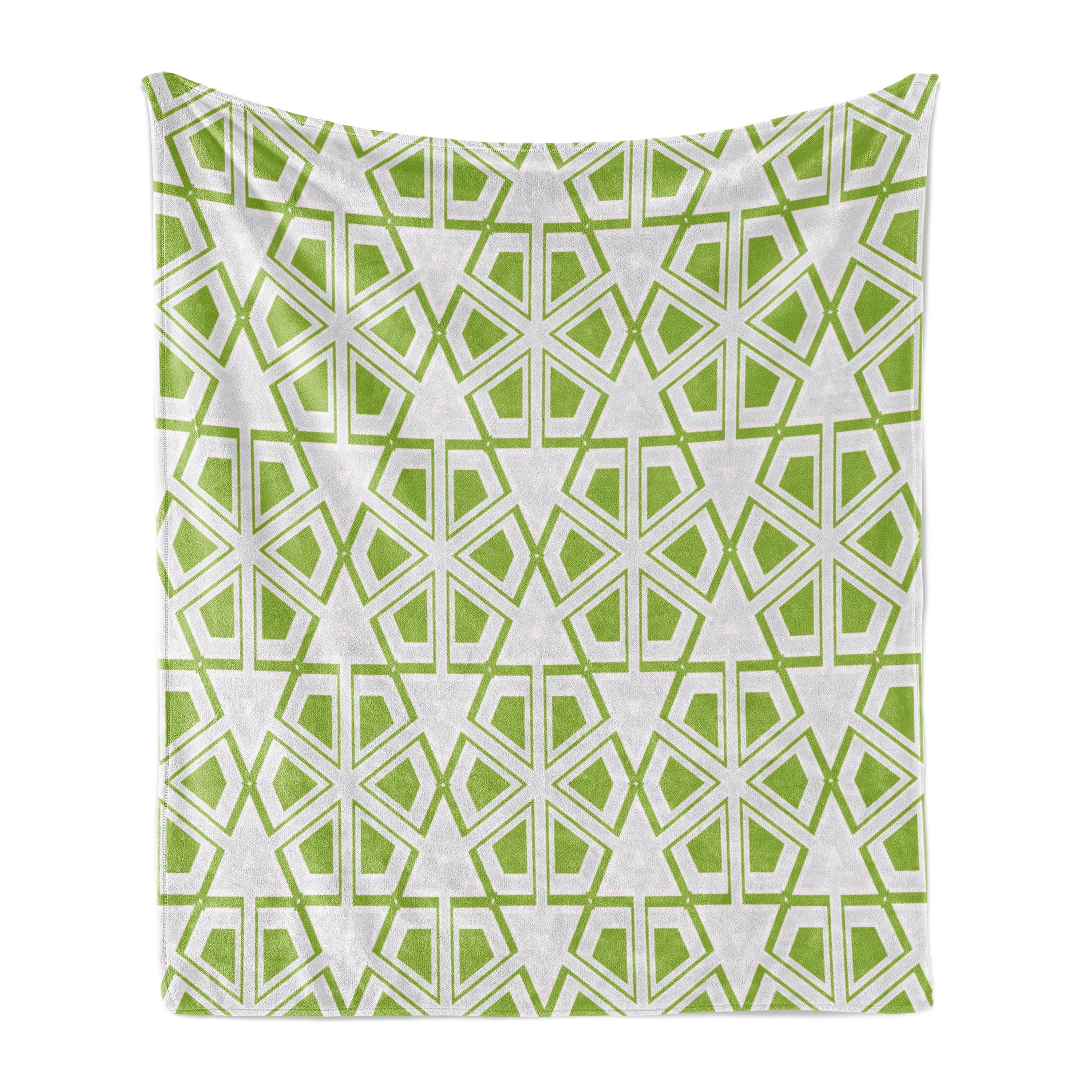 Ambesonne Geometrical Fleece Throw Blanket Polygons and Hexagons Pearl Lime Green 80235