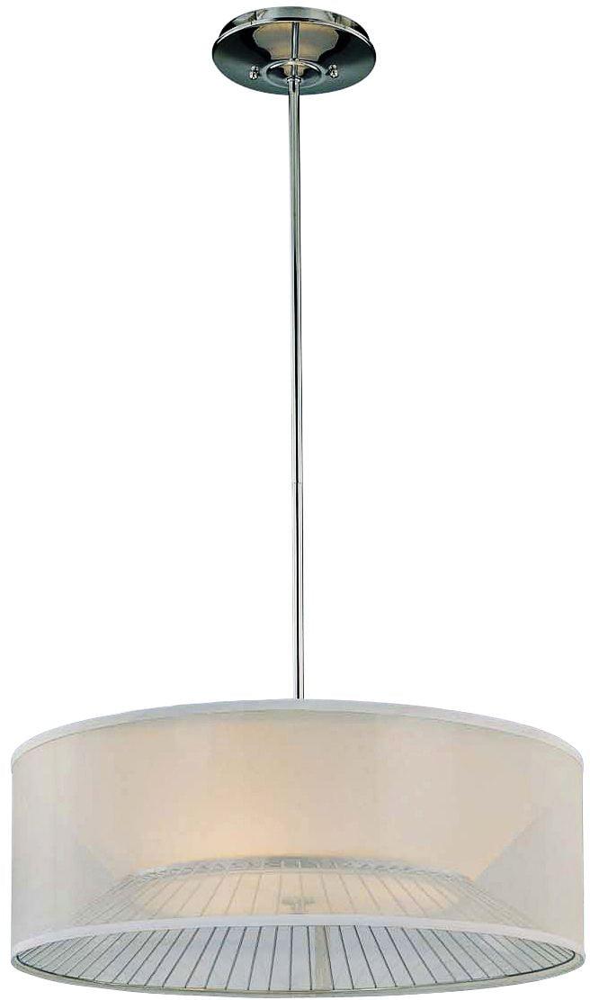 Chrome Drum Pendant Light with Translucent Silk Shade