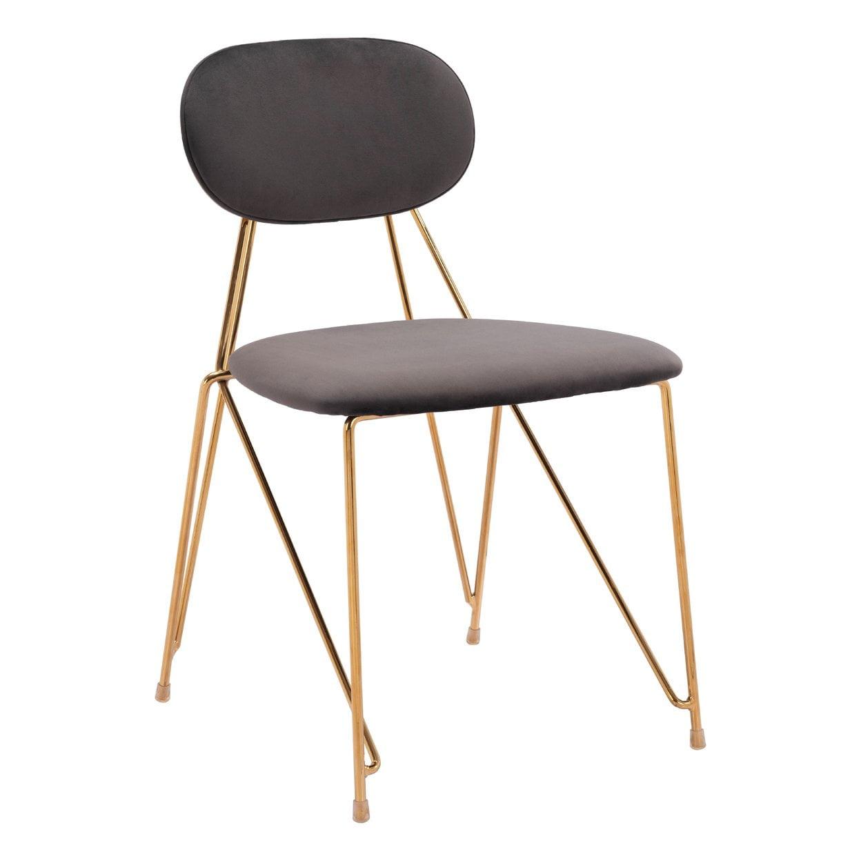 Gray Velvet and Gold Metal Mid-Century Modern Side Chair