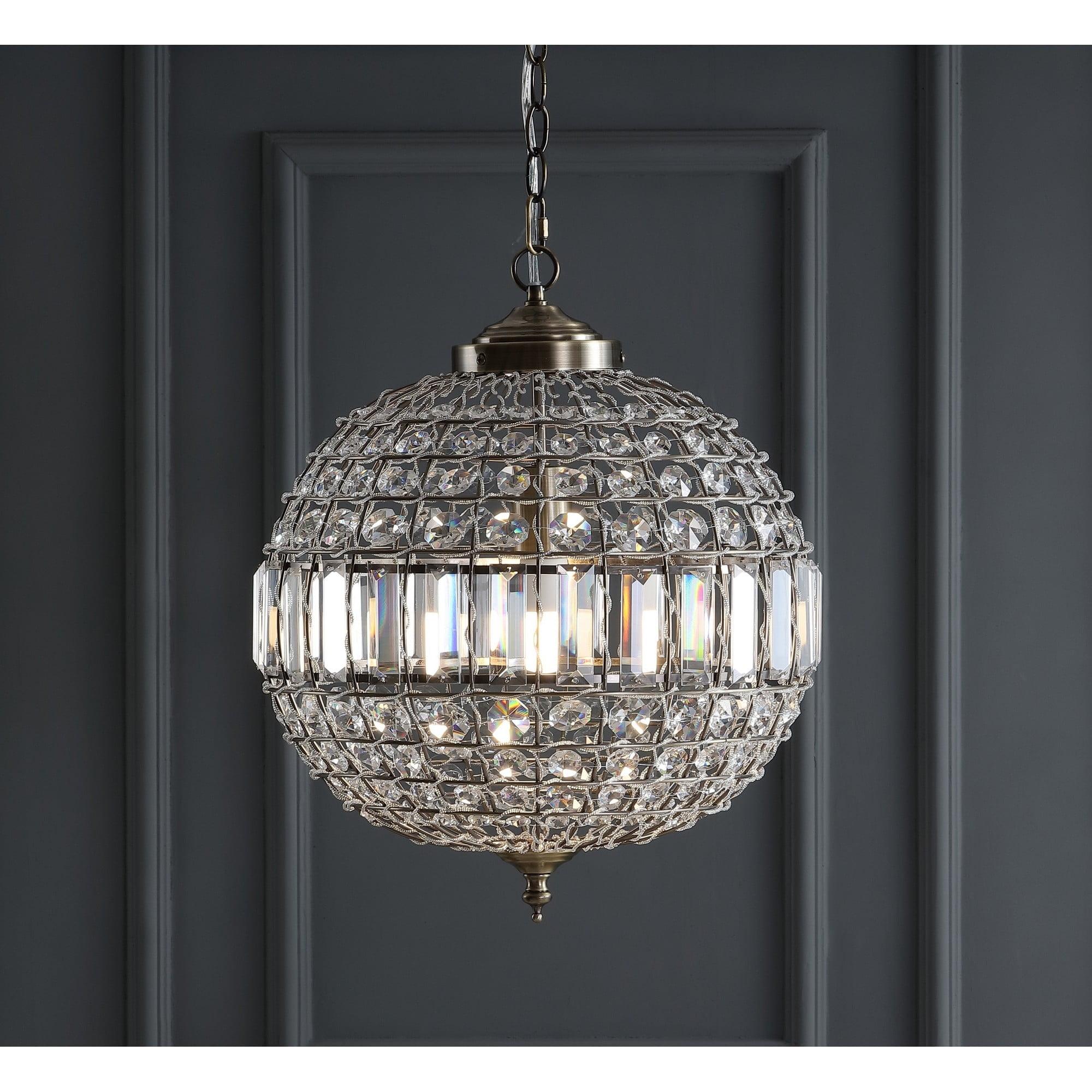 JONATHAN Y JYL6110B Georgina Crystal/Metal LED Chandelier Pendant Glam Contemporary Transitional Dimmable Dining Room Living Room Kitchen Foyer Bedroom Hallway, 16", Antique Brass/Clear
