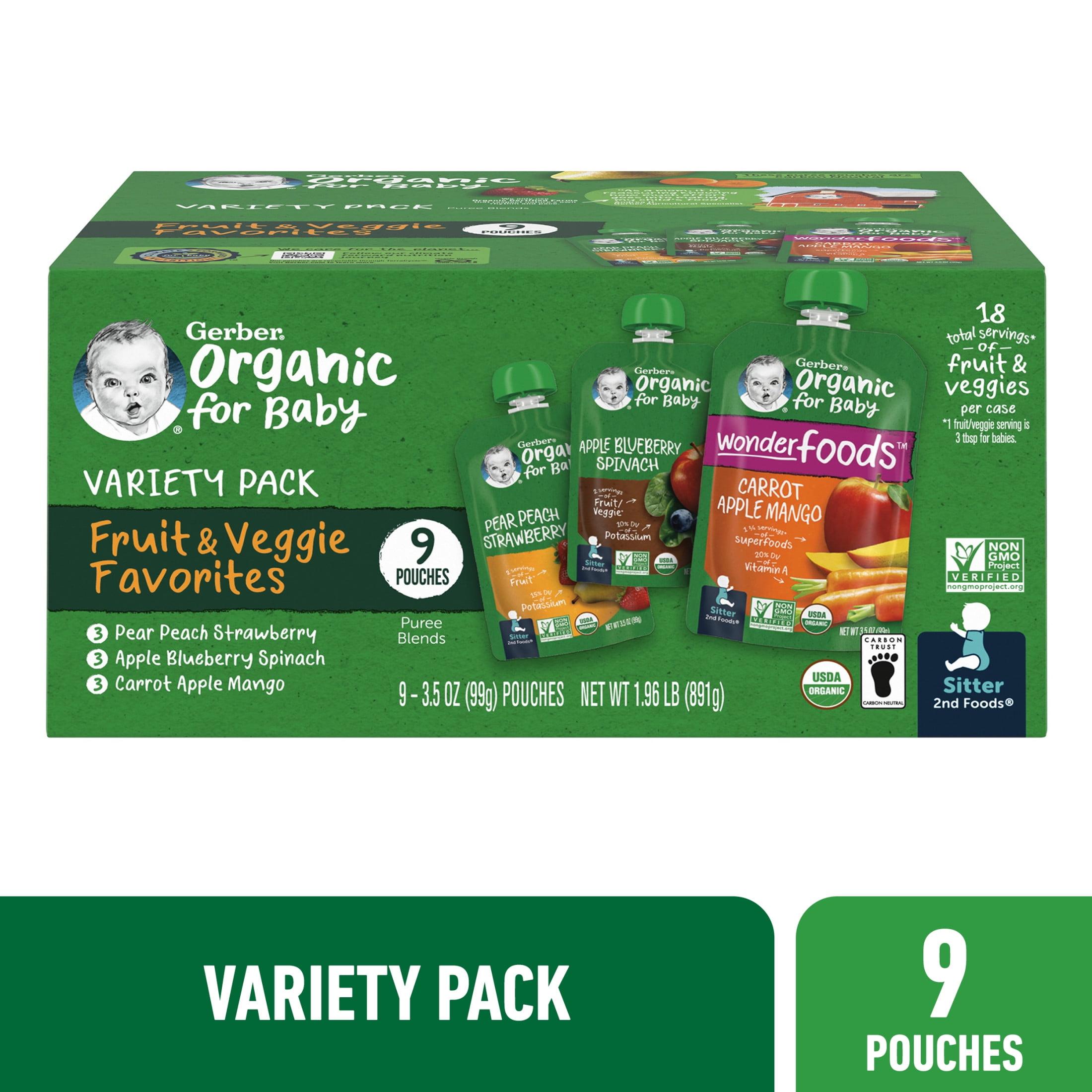 Gerber Organic Baby Food Stage 2 Fruit & Veggie Puree Pouches Value Pack - 9ct/31.5oz