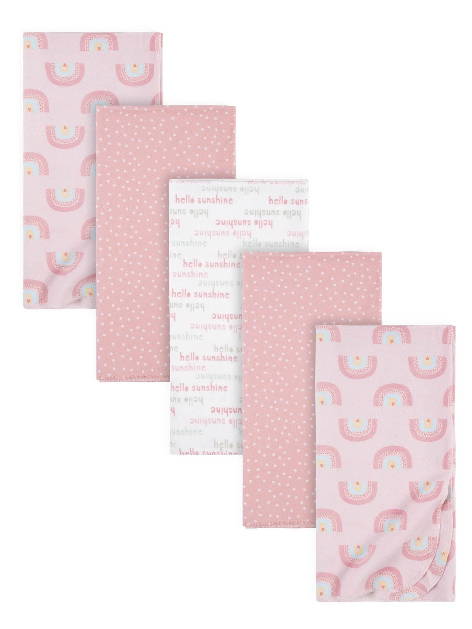 Pink Rainbow and White Cotton Flannel Baby Receiving Blankets, 5-Pack