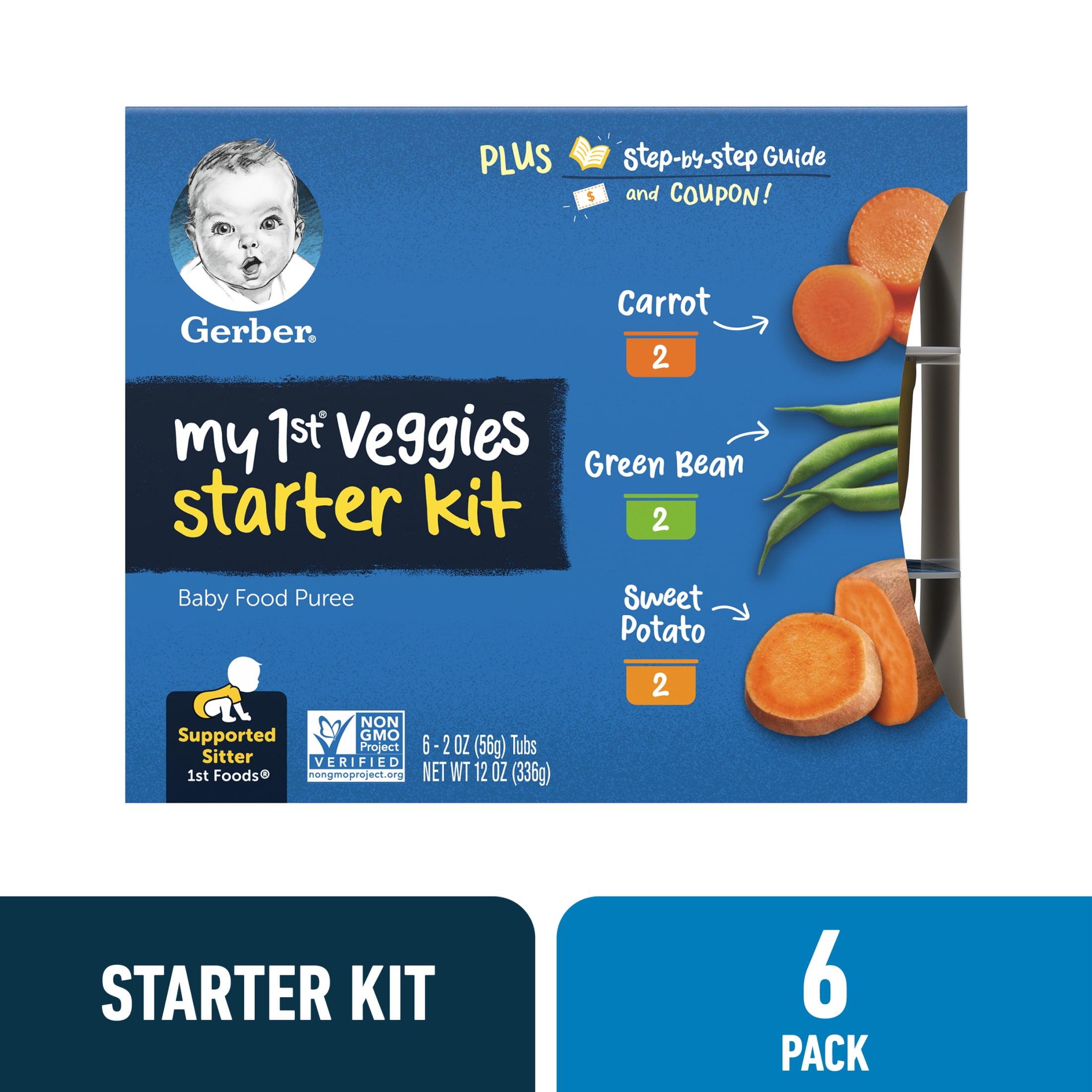 Gerber Baby Food Stage 1 My 1st Veggies Starter Kit Puree 2oz Tubs (6 Pack)