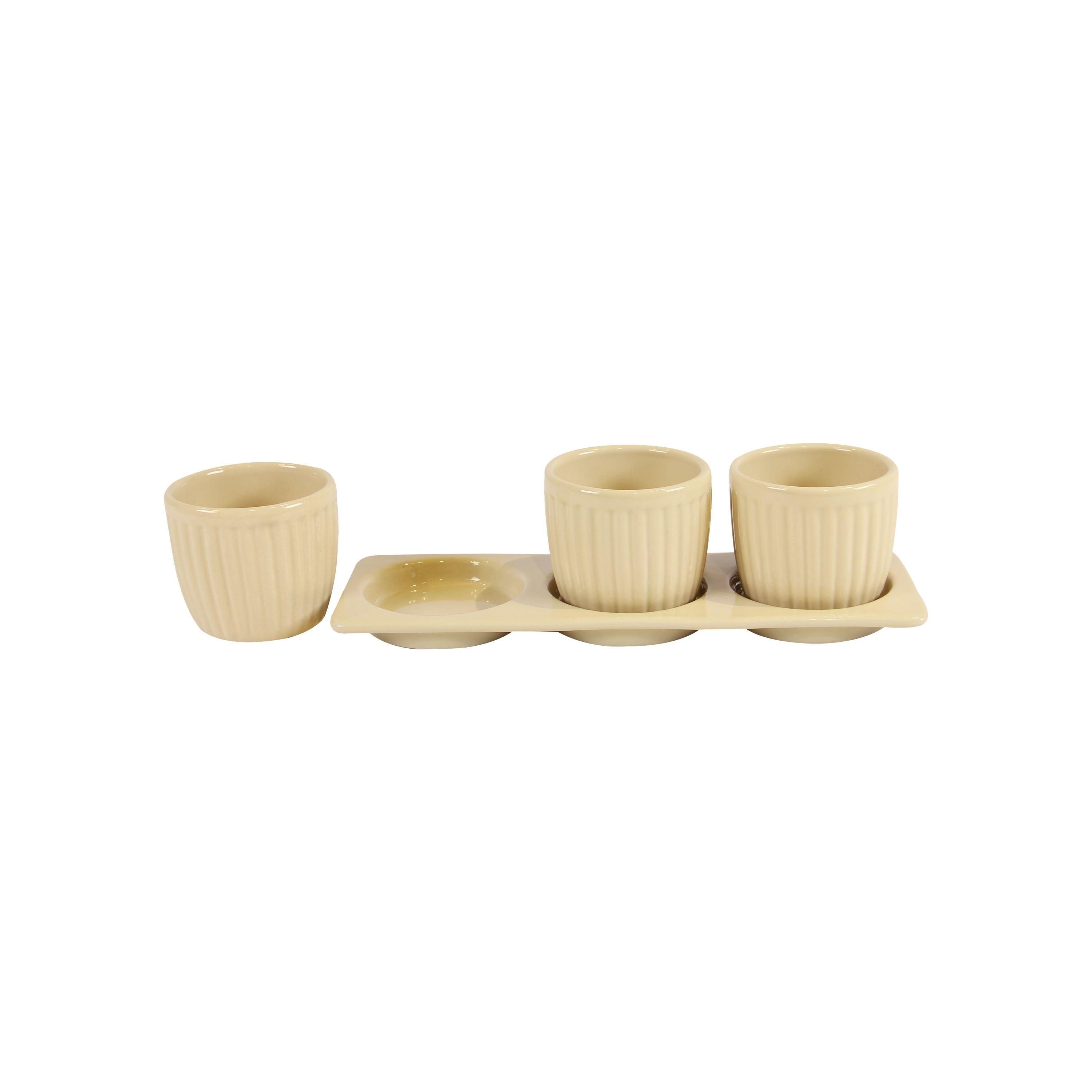 Gerbera Cream Ceramic Planter Set with Disk Gerbera  Ceramic Planter Set with Disk Cream