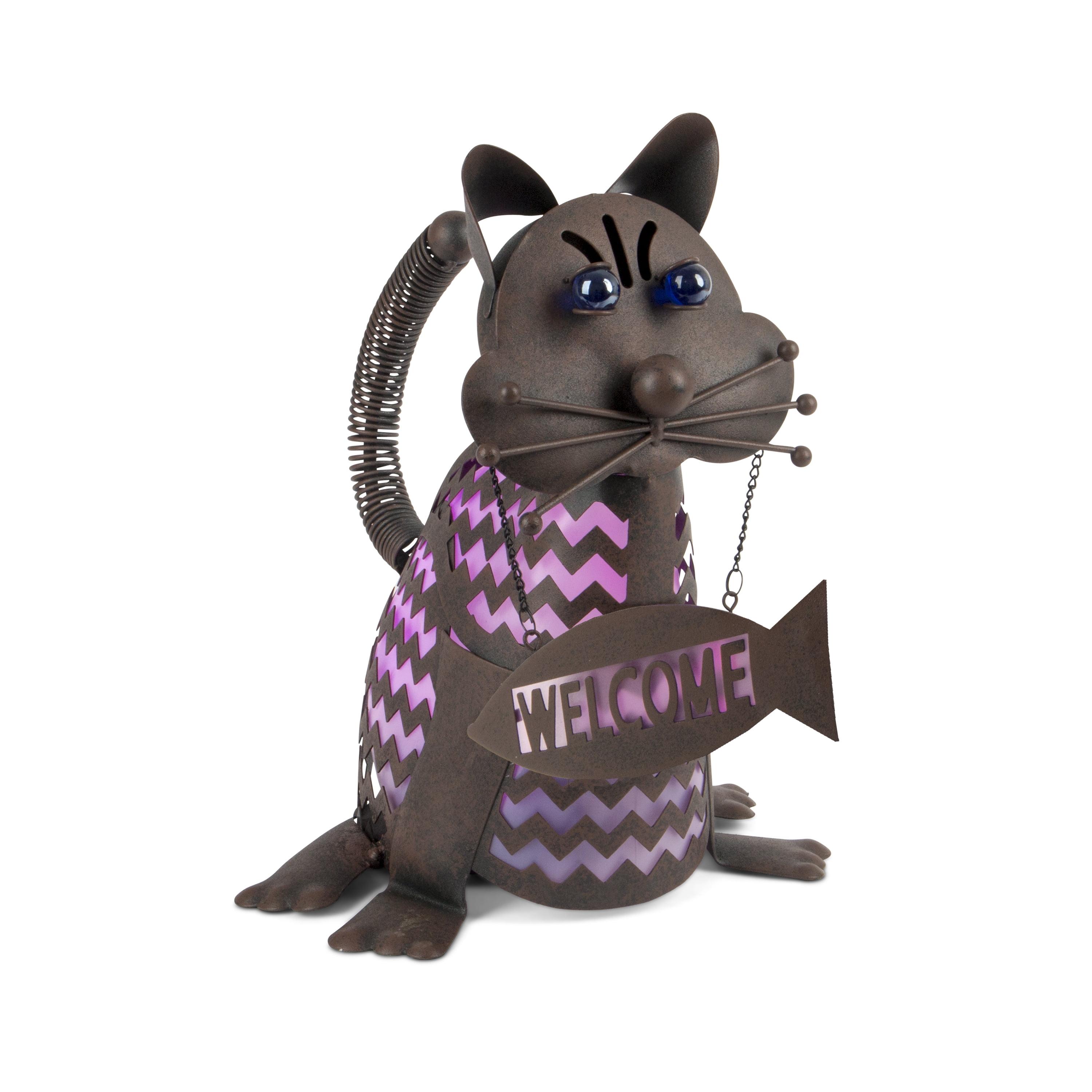 Gerson 12.85" Solar Lighted Garden Meadow Welcome Cat
