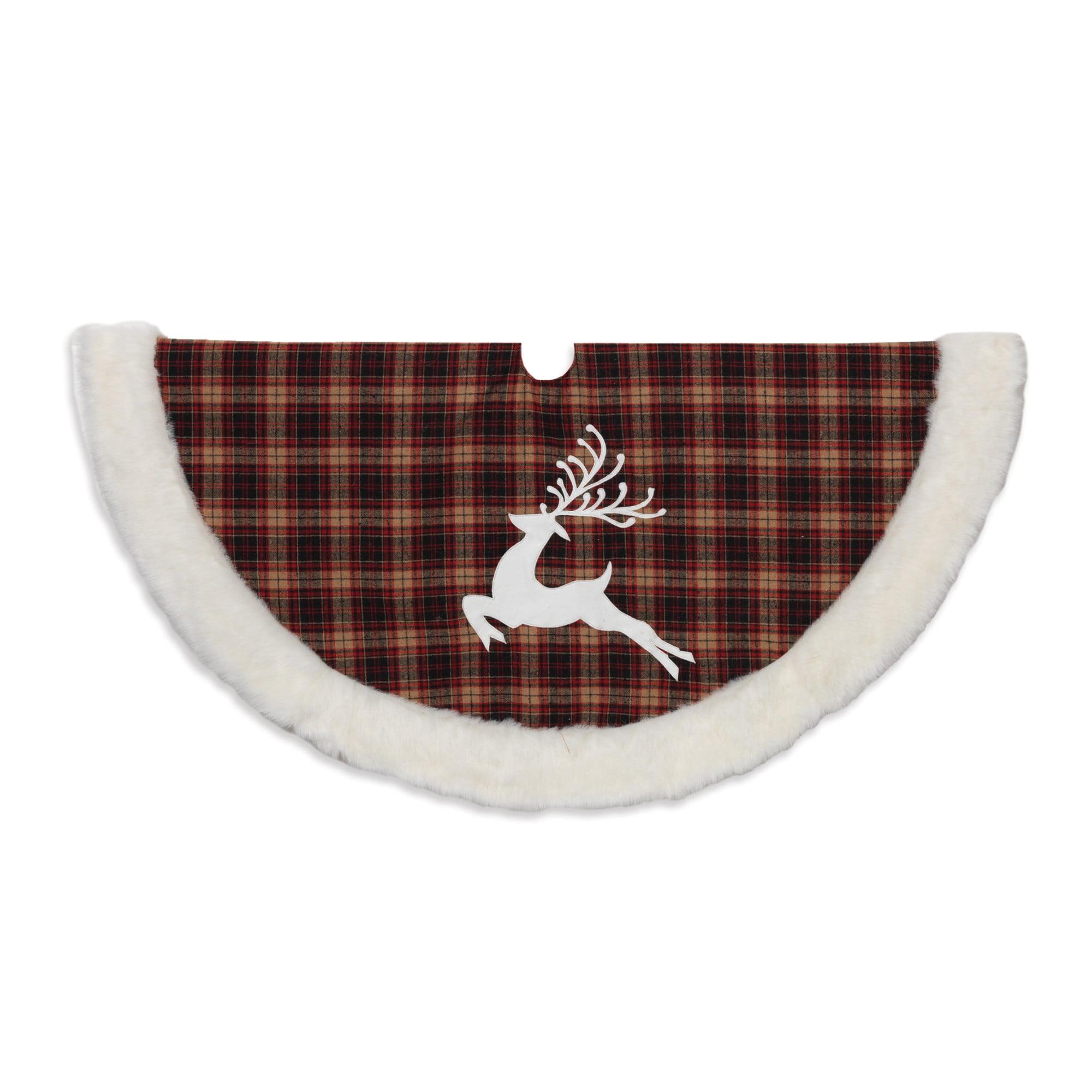 50 In. Reindeer Holiday Tree Skirt With Faux Fur Trim