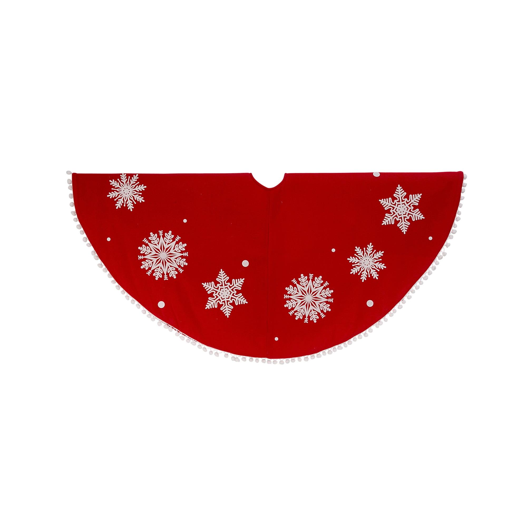 Gerson 48-in D Red Velvet Felt Holiday Pom Pom Snowflake Tree Skirt