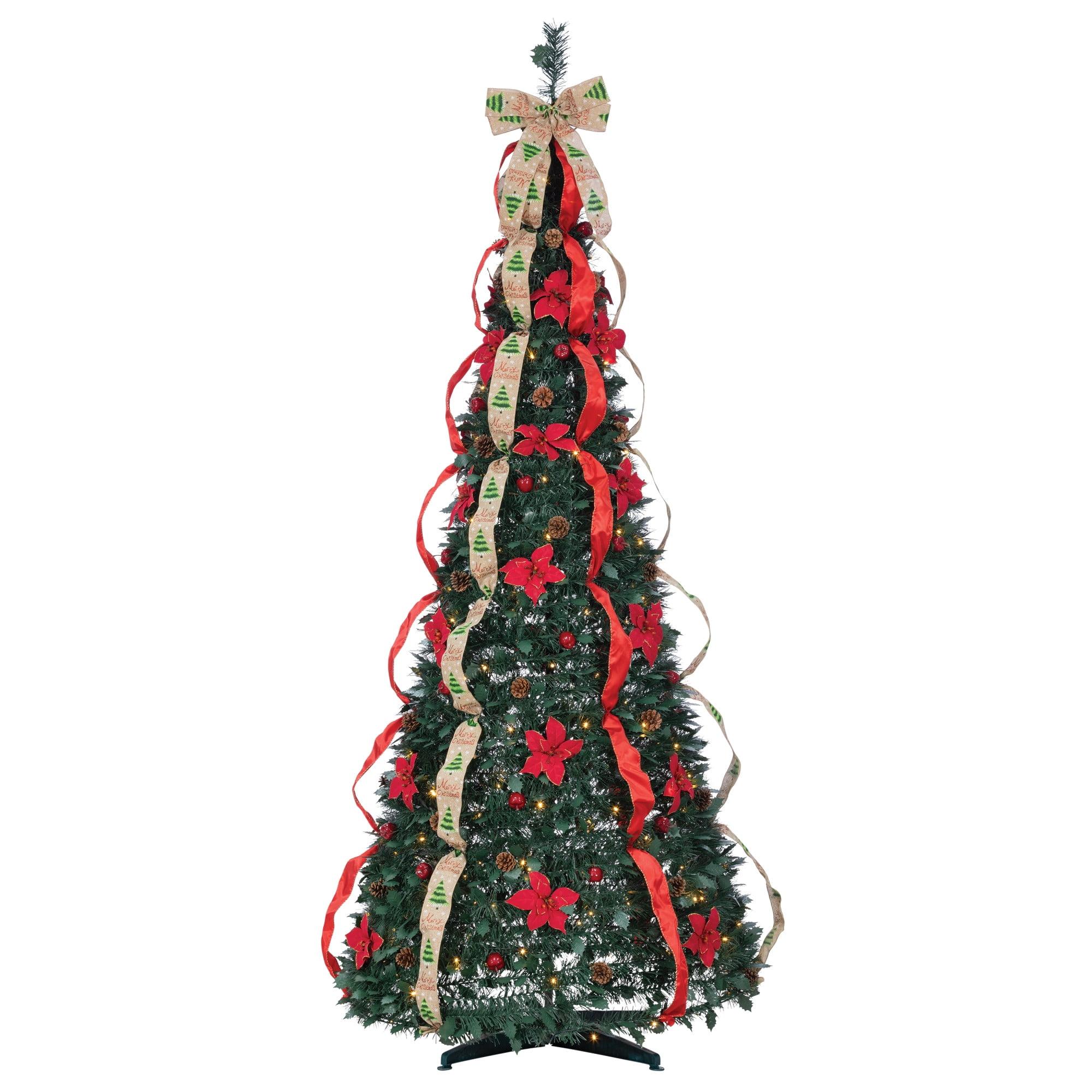 7.5 ft Pre-Lit Green Pine Christmas Tree with Red and Gold Decorations