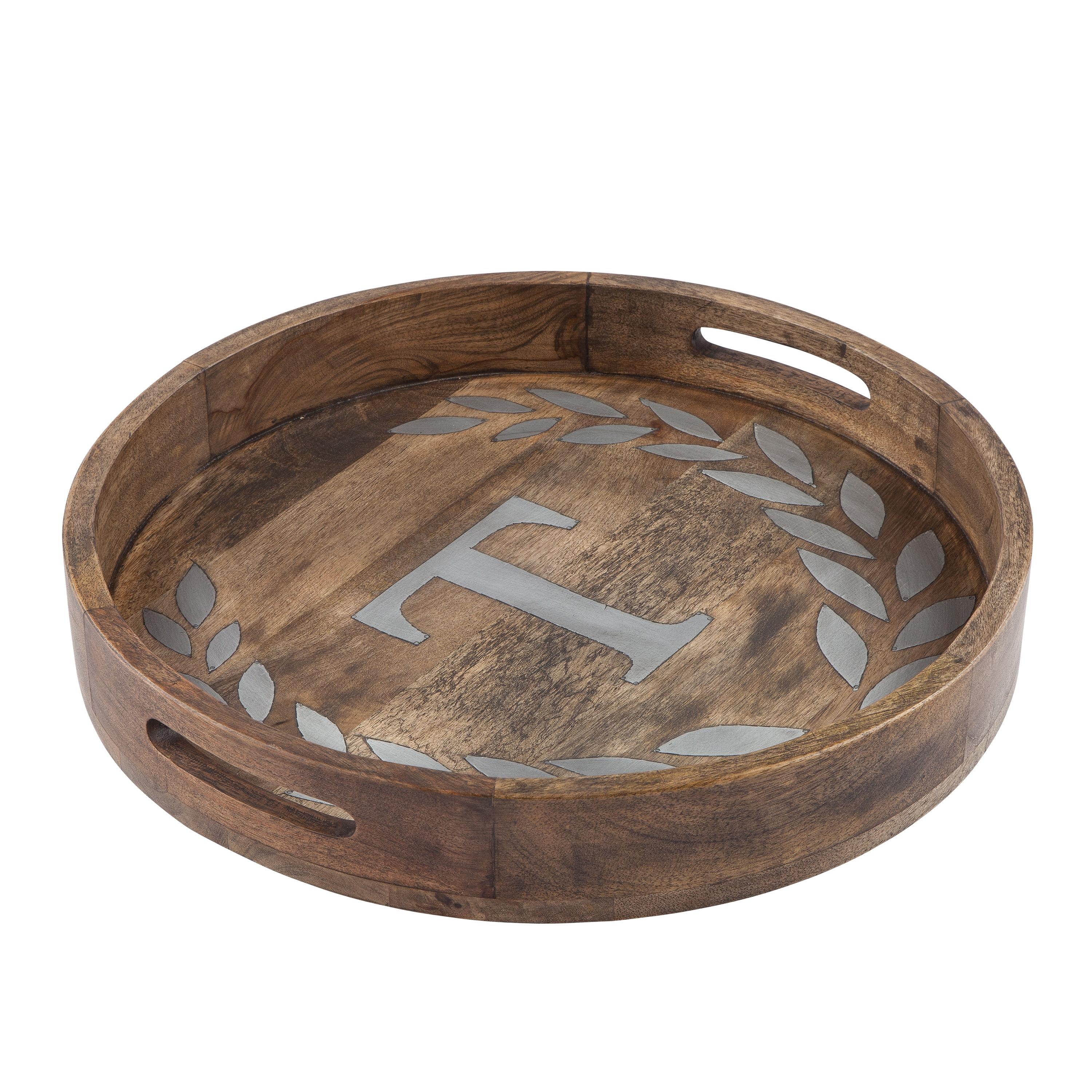 Heritage Collection 20" Round Mango Wood Tray with Monogram