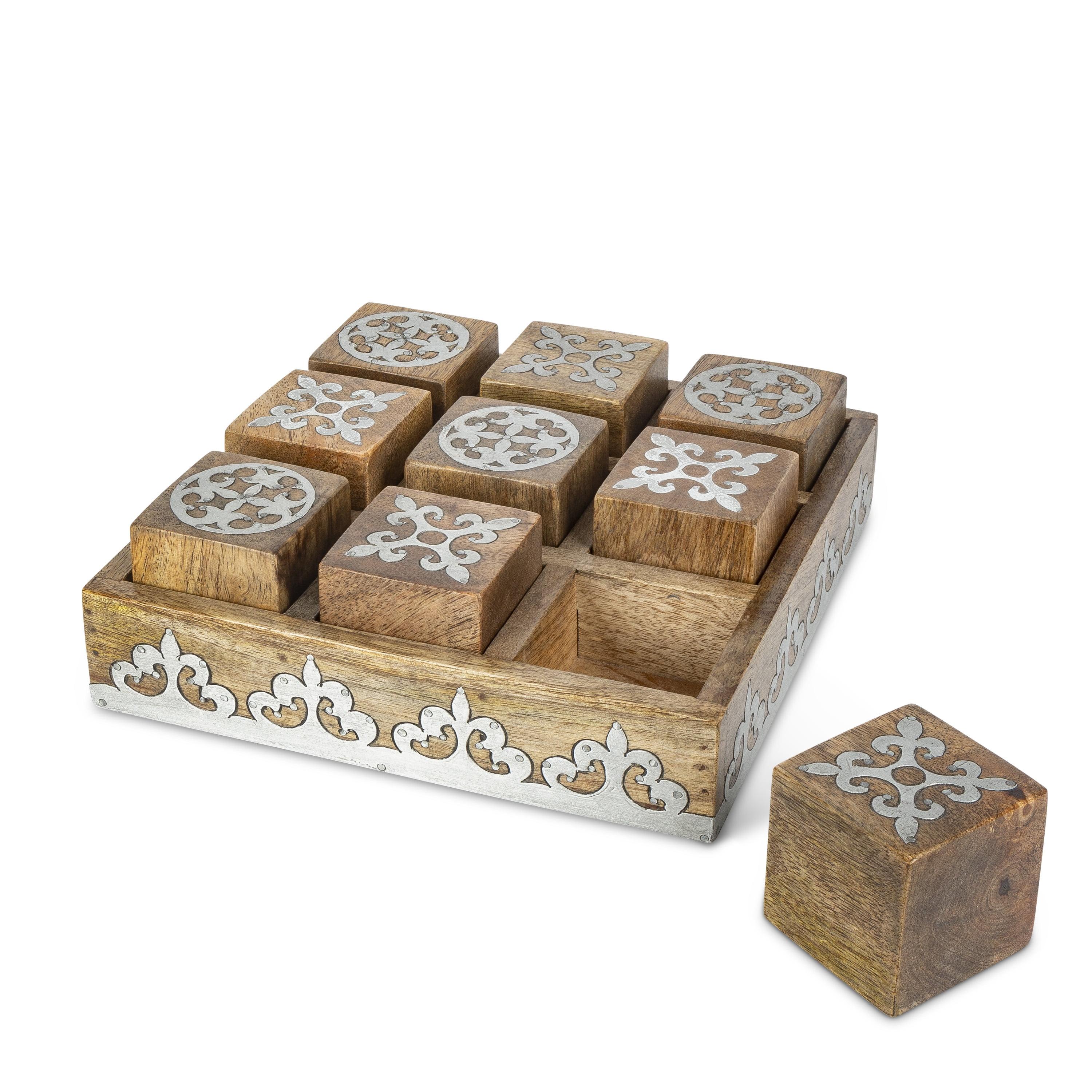 Rustic Mango Wood and Metal Tic Tac Toe Game