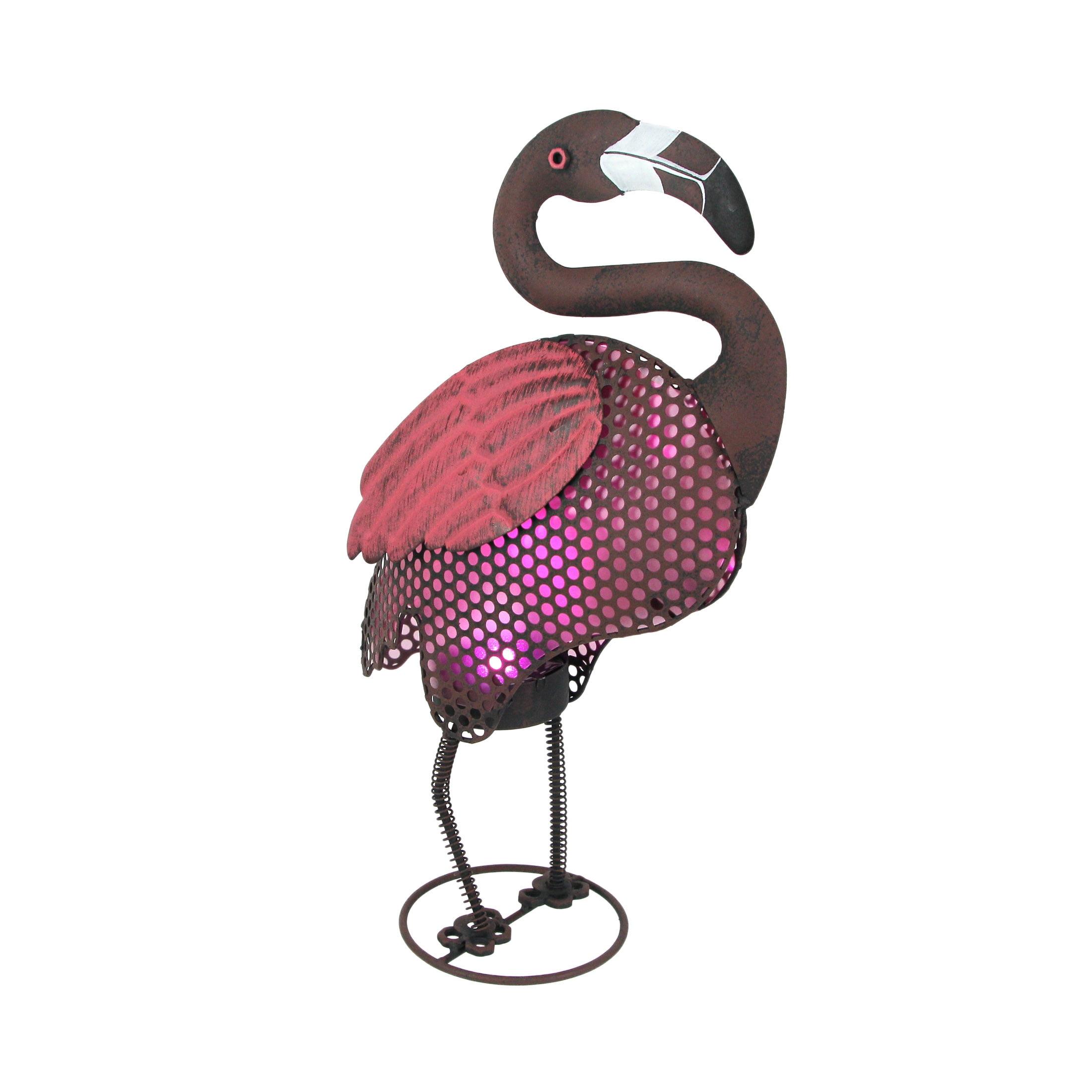 Pink Polka Dot Metal Solar LED Flamingo Garden Statue