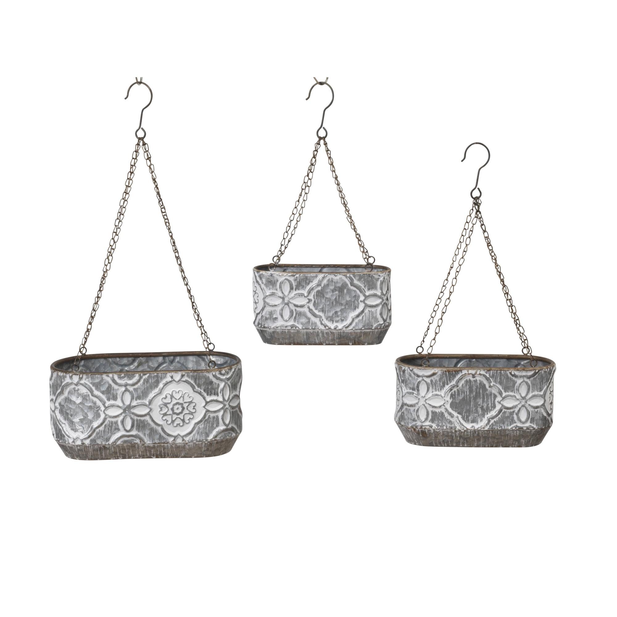 Set of 3 Nesting Oval Galvanized Metal Hanging Planters