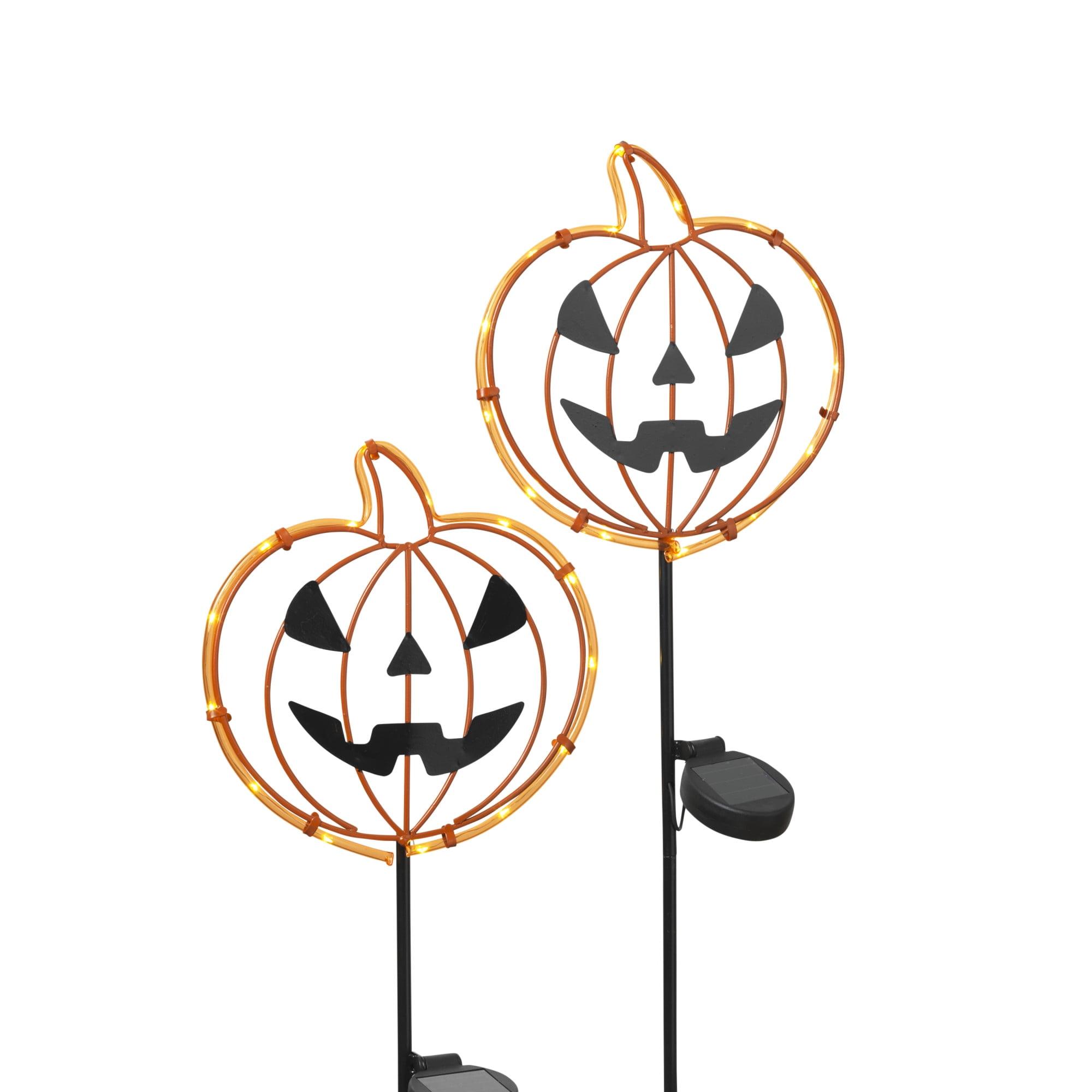 Solar Lighted Metal Jack-O-Lantern Yard Stakes, Set of 2