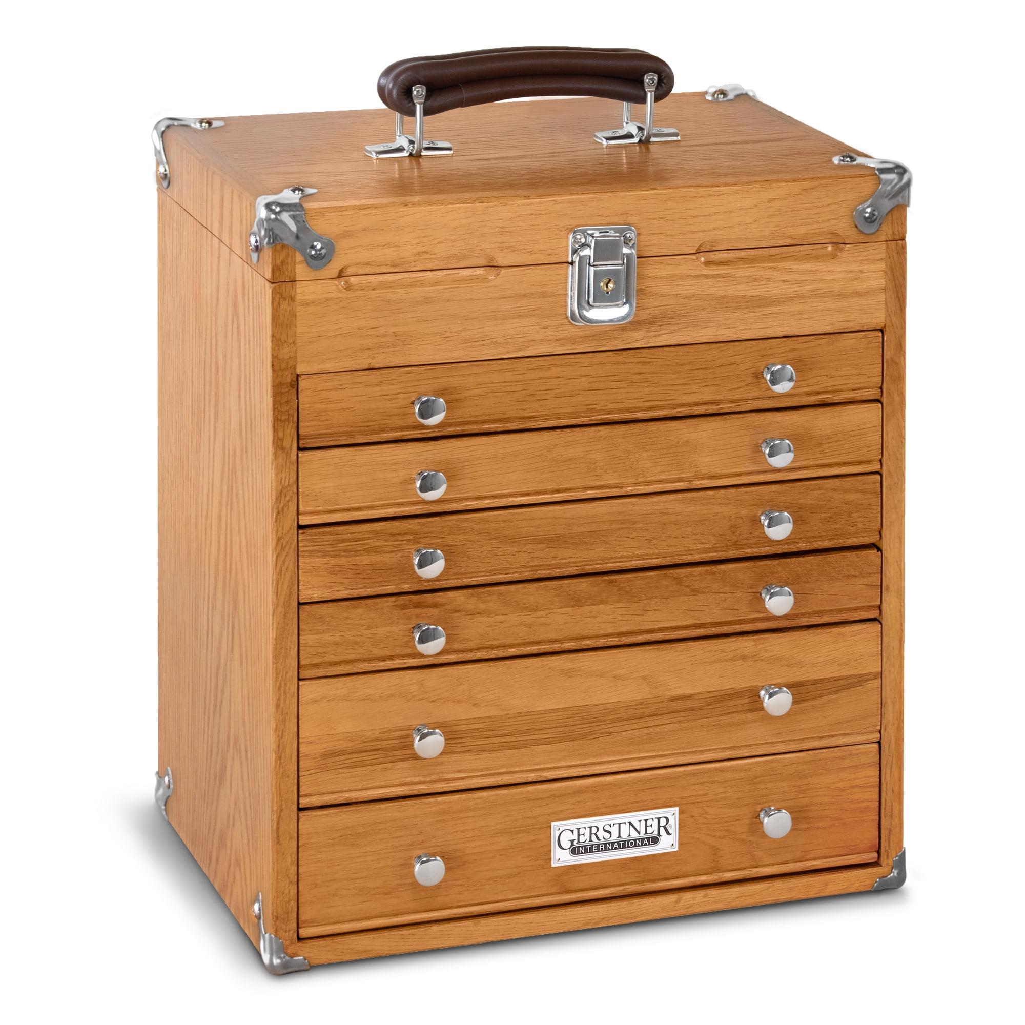 Red Oak 6-Drawer Lockable Collector's Chest with Handle