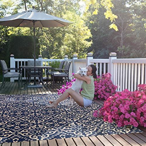Gertmenian 21571 Outdoor Rug Freedom Collection Nautical Themed Smart Care Deck Patio Carpet 8x10 Large, Floral Medallion Navy Blue