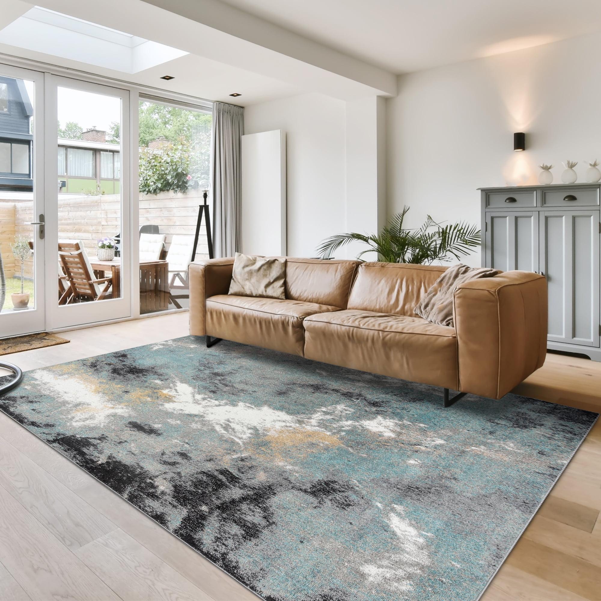 Gertmenian Gertmenian Alor Satori Modern Abstract Aqua/Navy Blue/Gold/Ivory Polypropylene Indoor Area Rug