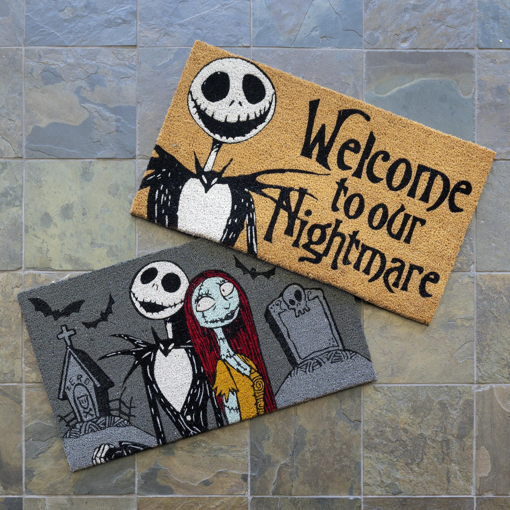 Disney Nightmare Before Christmas Jack Sally Welcome Black White Natural Graphic Non-Slip Indoor/ Outdoor Coir Door Mat 2-Pack, 20x34 (Set of 2)