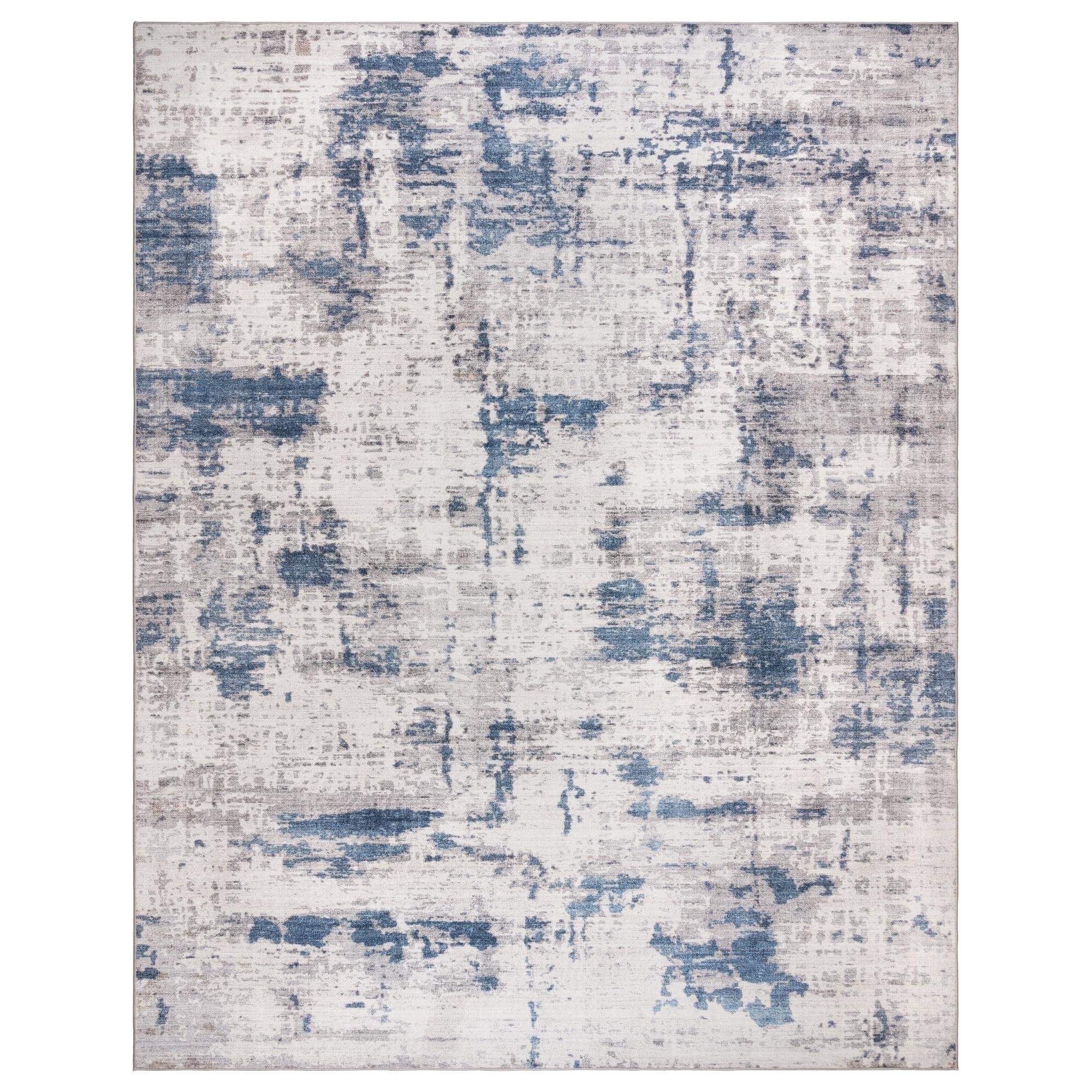 Gertmenian Gertmenian Crystal Print Cenis Blue Ivory Cream Washable Flat Pile Modern Abstract Indoor Area Rug