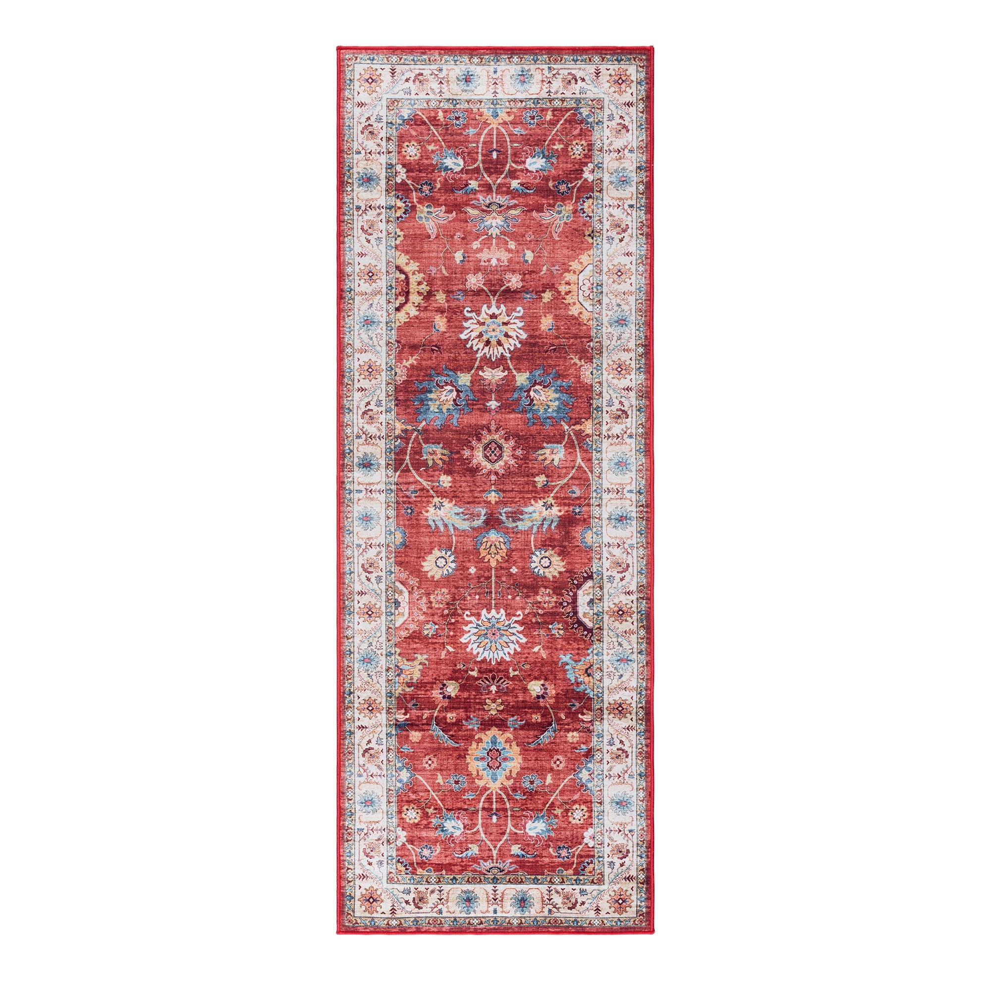 Gertmenian Crystal Print Cullen Red Cream Multi Traditional Transitional Casual Floral Washable Digital Print Indoor Area Rug