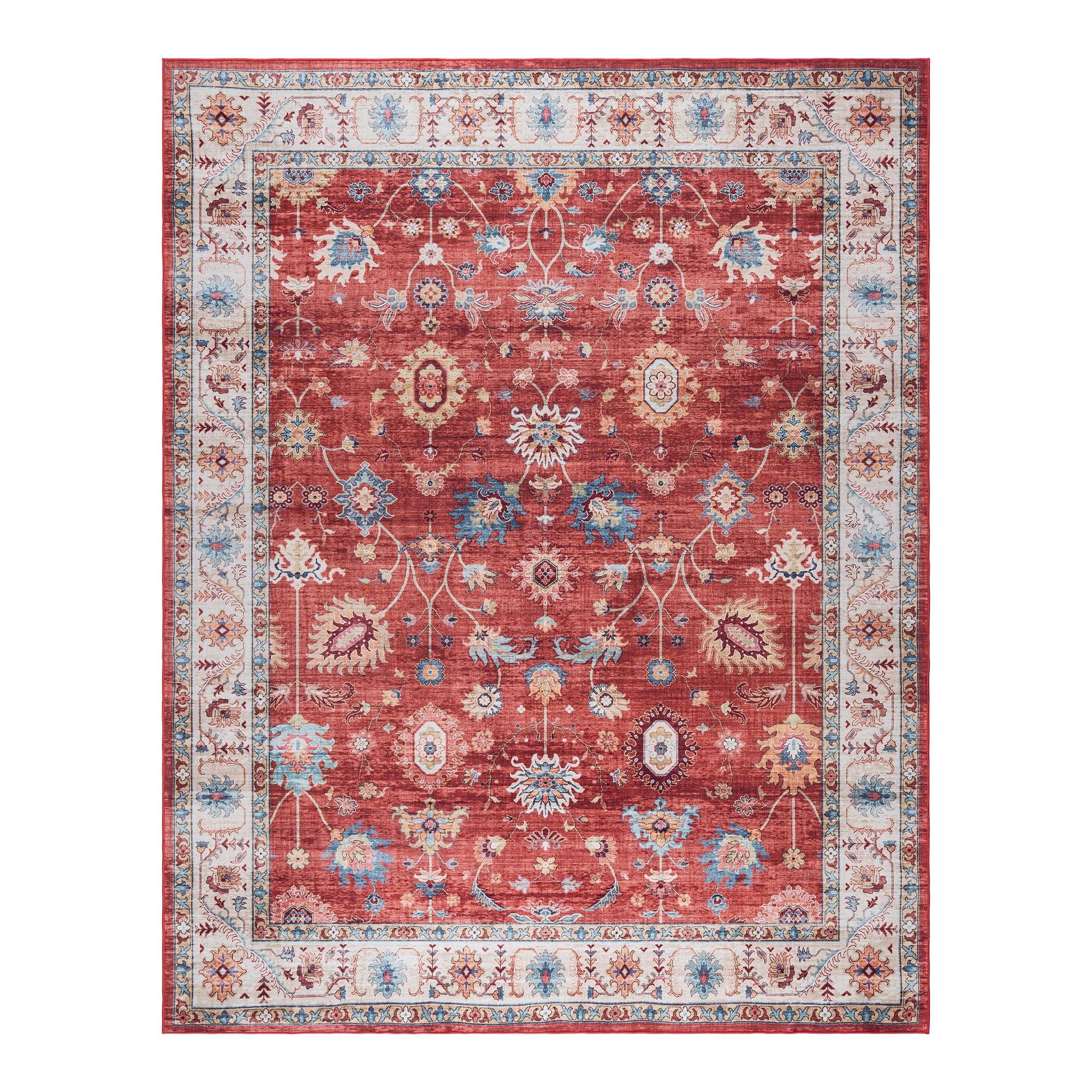 Gertmenian Crystal Print Cullen Red Cream Multi Traditional Transitional Casual Floral Washable Digital Print Indoor Area Rug