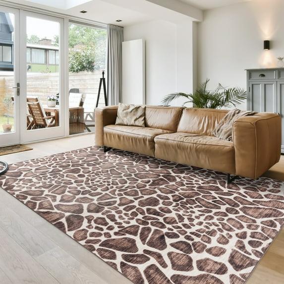 Gertmenian Crystal Print Gavin Giraffe Brown Ivory Modern Animal Print Flat Pile Indoor Area Rug
