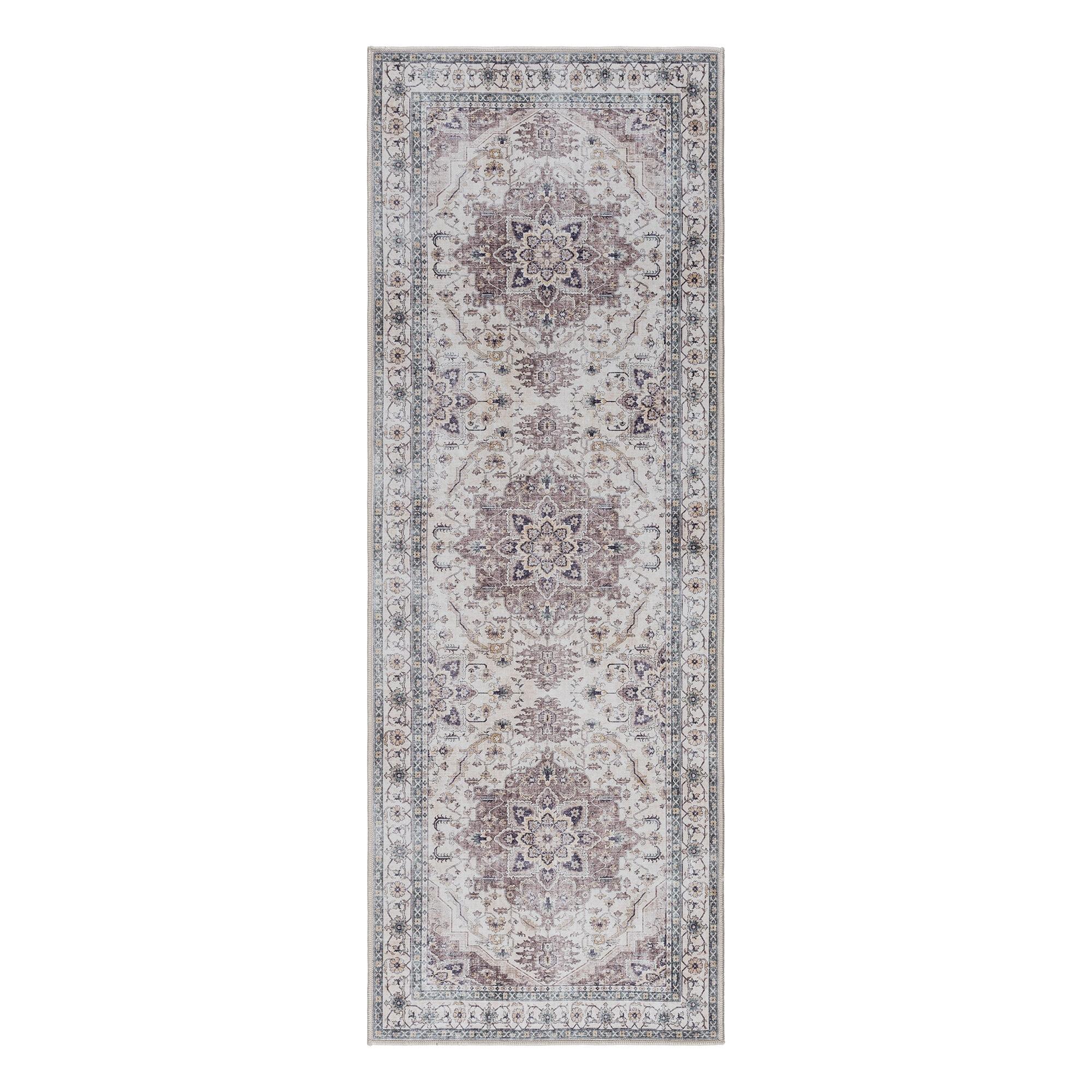 Gertmenian Crystal Print Tiefi Gray Ivory Multi Traditional Medallion Washable Flat Pile Indoor Area Rug